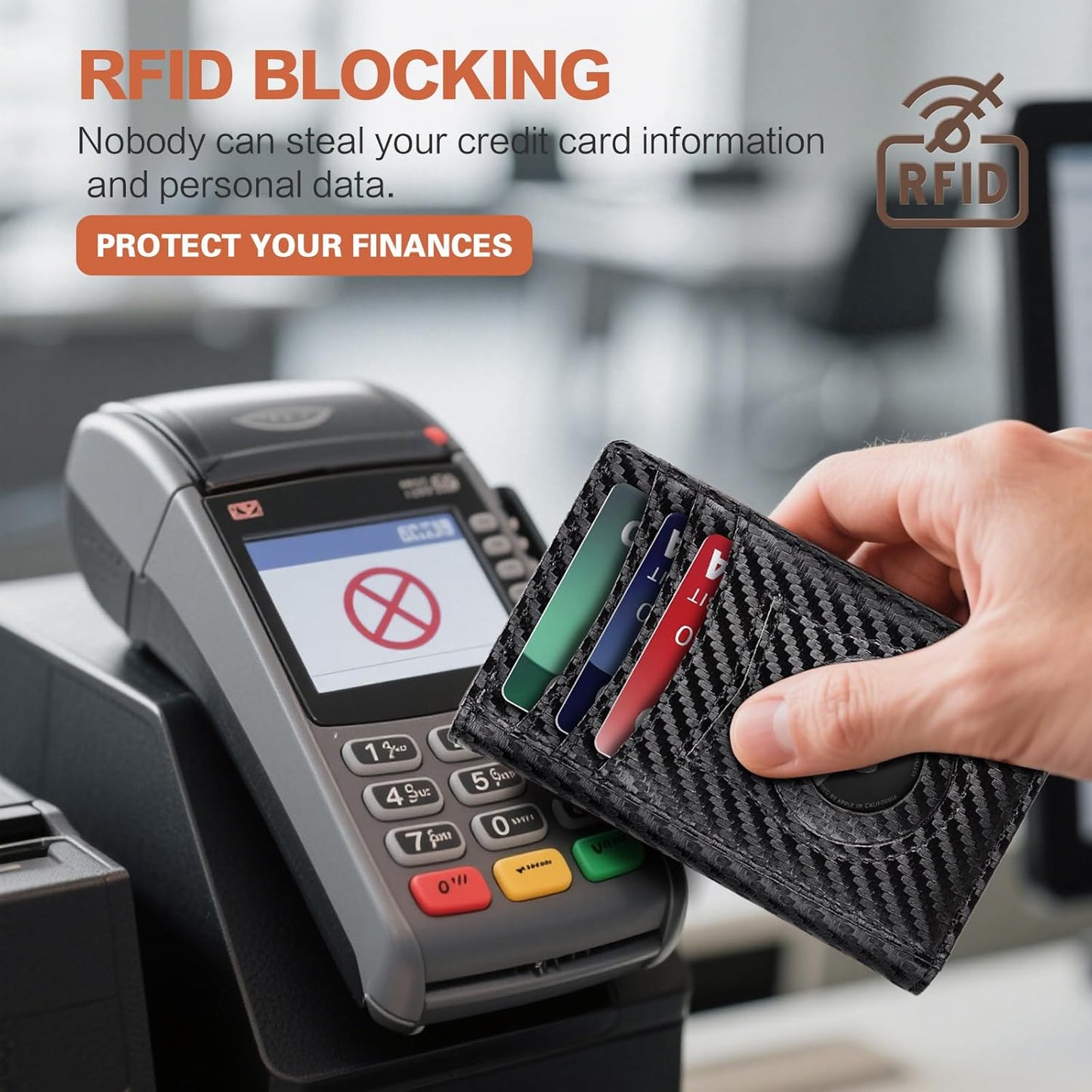 Slim Wallet for Men Credit Card Holder Wallet RFID Blocking Bifold Mens Slim Wallet,Thin Minimalist Front Pocket Mens Leather Wallets,Smart Security Carbon Fiber Mini Small Compact Wallet & Money Clip