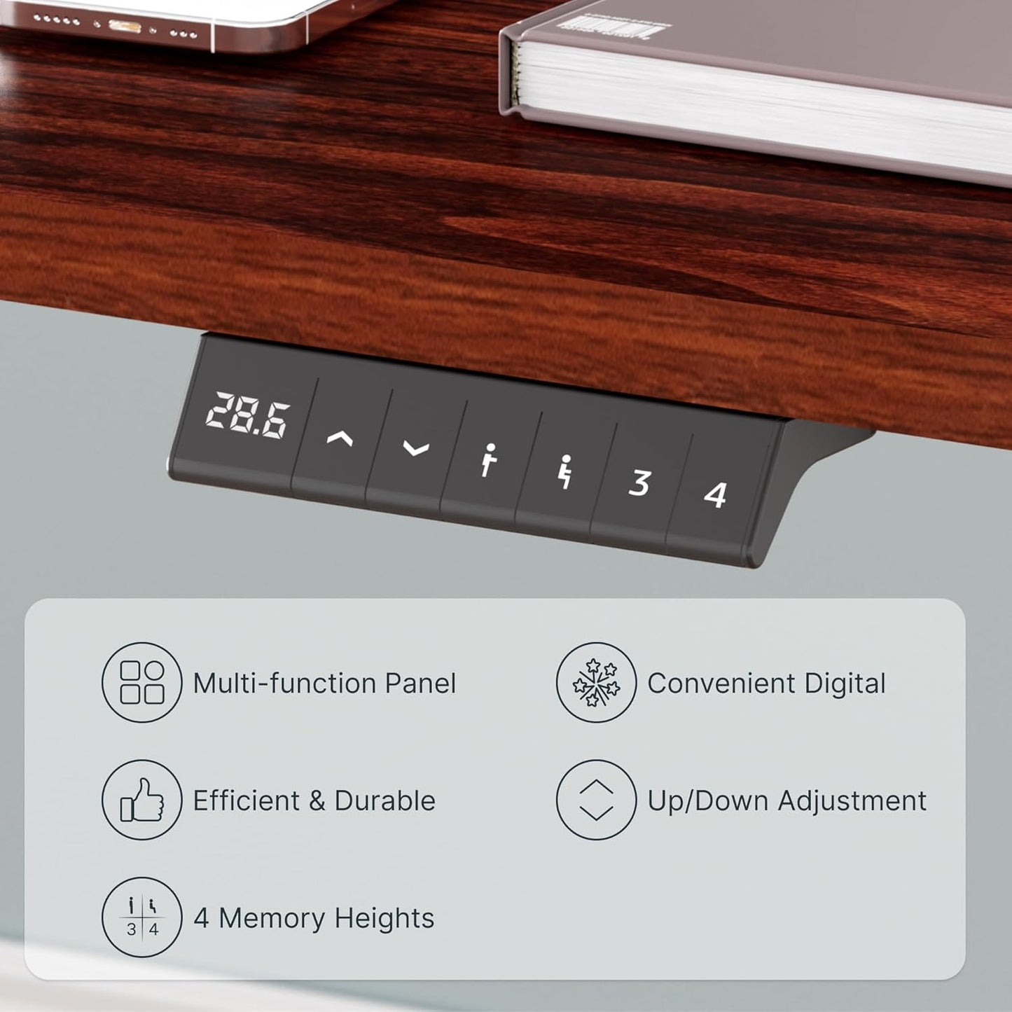 FLEXISPOT EN2 Whole-Piece Standing Desk with Clamp Power Strip, 55 x 28” Electric Stand Up Height Adjustable Desk with Cable Management (Gray Frame + 55" Mahogany Top, 2 Packages)