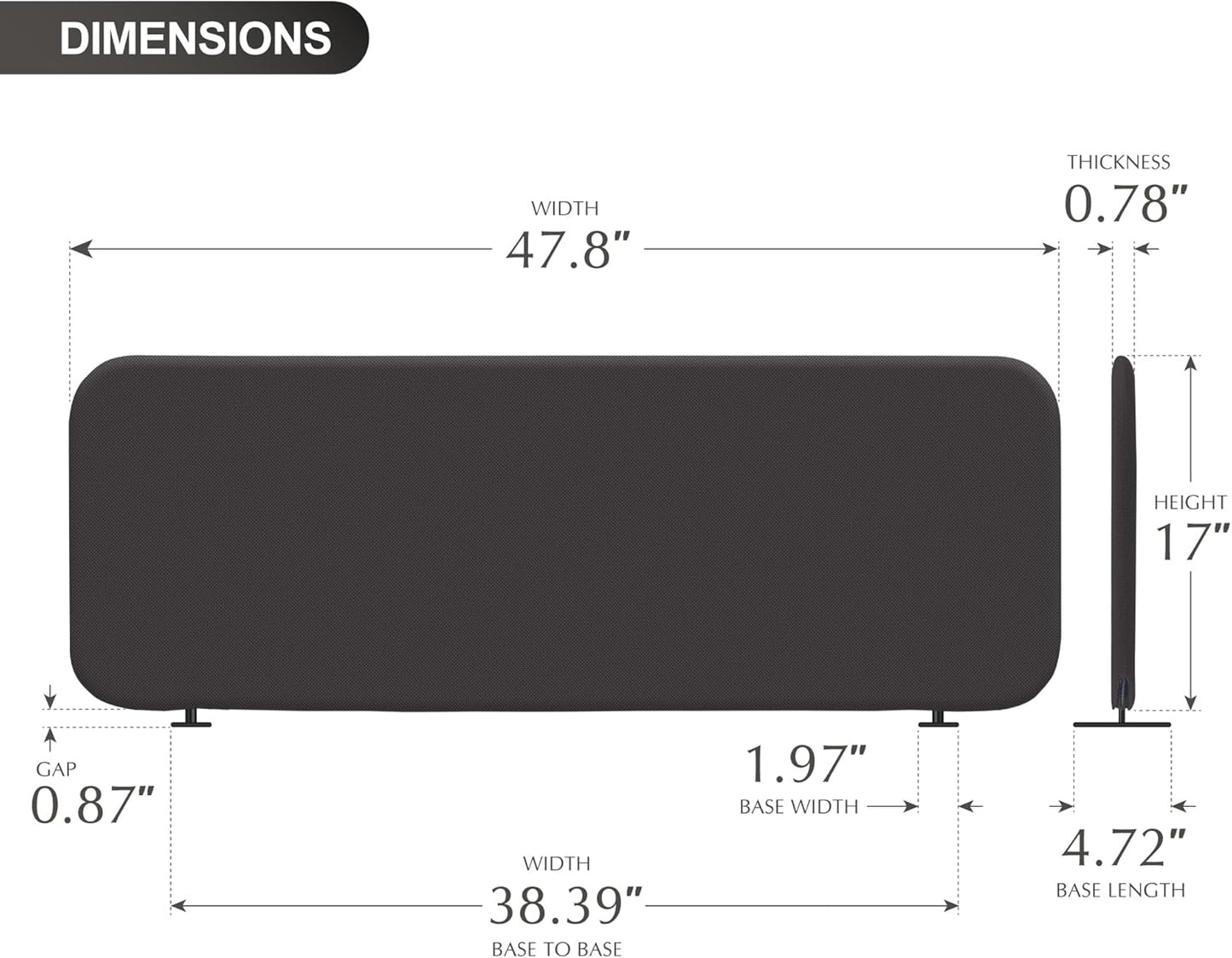 DECOLAB Desk Divider, Portable Desktop Privacy Panels Partition for Study, Home Office, Workplace, Students, Free Standing, Anti-Scratch, 48"x18", Iron