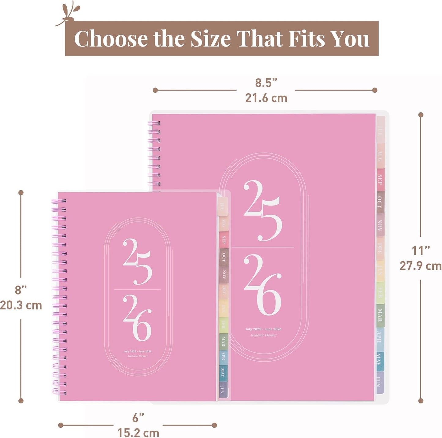 Rileys Academic Planner 2025-2026, Daily, Weekly & Monthly Planner, July 2025 - June 2026, Student Notes Pages, Twin-Wire Binding, Weekly Agenda for School & Work (8.5 x 11-Inches, Pink)