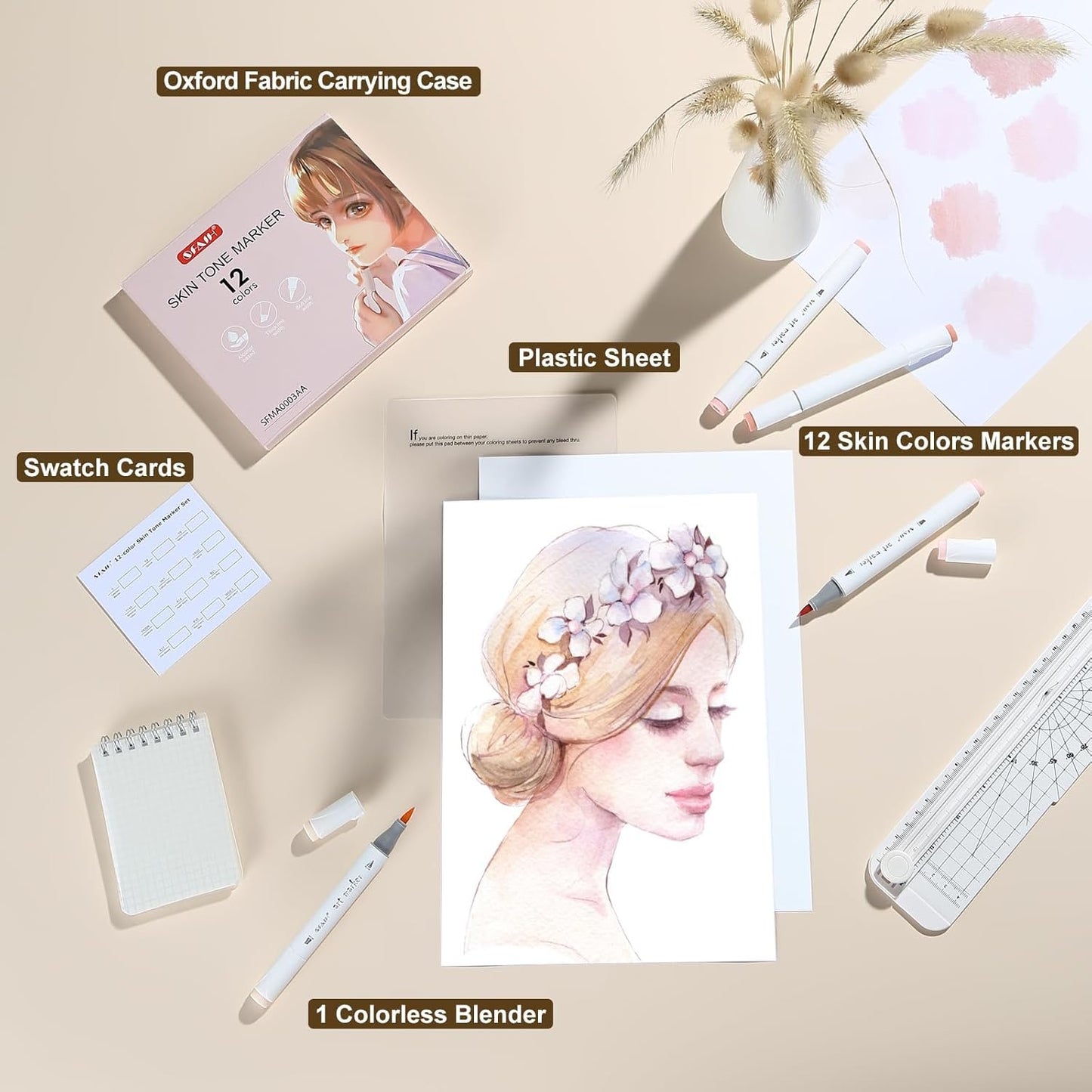 SFAIH Skin Tone Alcohol Markers Brush Tip - 12 Dark Skin Colors Double Tipped Art Markers for Artist Adult Coloring Illustration, Gifts for Artist Adult, Dual Tip Brush & Fine - Refillable Ink