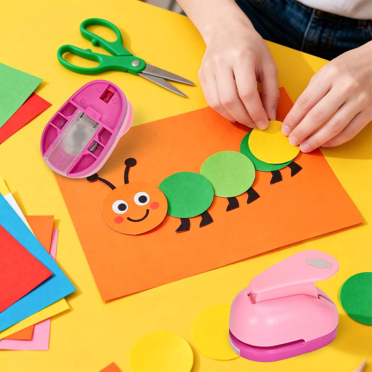 Craft Punches 8 Pack with 4 Sticker Paper, 0.6inch Hole Punch Shapes Medium Paper Punch Shapes, Craft Hole Punch for DIY Scrapbooking Nail Art Craft Punchers Supplies