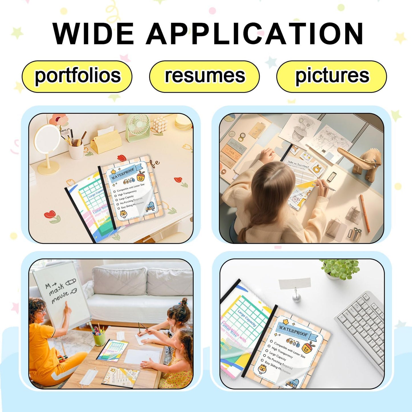 TOTiyea 100 Pack Letter Size Clear Report Covers with Sliding Bars, 5mm (25 Sheet Capacity) Sliding Bar File Folders, Black