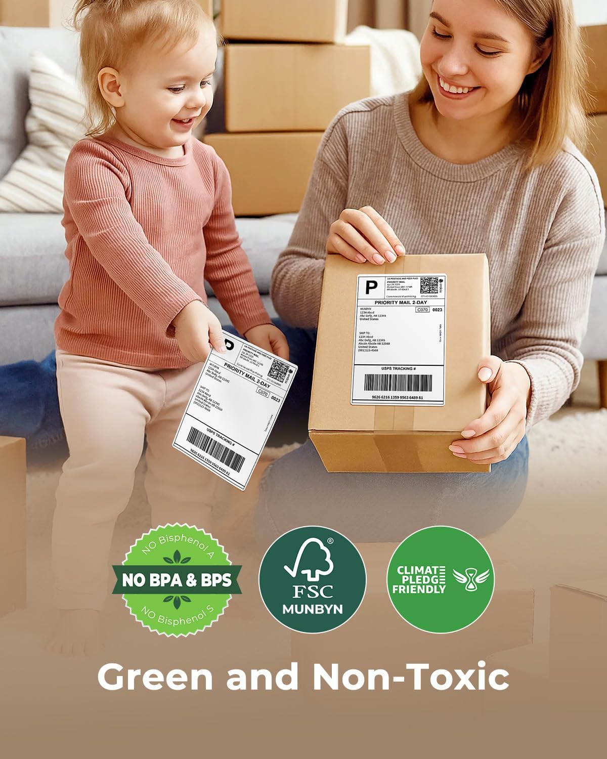 MUNBYN 4"x6" Direct Thermal Shipping Labels, Commercial Grade Permanent Adhesive Fanfold Mailing Postage Label Paper for Thermal Printers and Packages, 220 Sheets per Stack