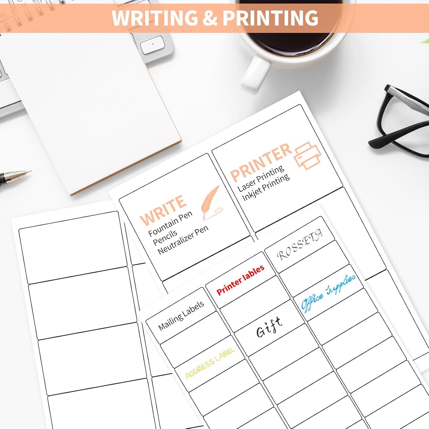 30 UP 3000 Stickers 100 Sheets 1" x 2-5/8" Shipping Return Address Labels for Laser Inkjet Printer, White Blank Mailing Labels