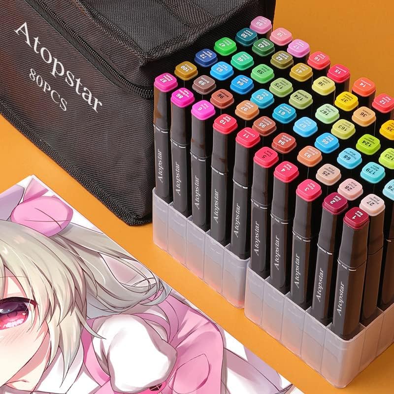 80 Colors Alcohol Markers Artist Drawing Art for Kids Dual Tip Adult Coloring Painting Supplies Perfect Boys Girls Students Adult(80 Black Shell)