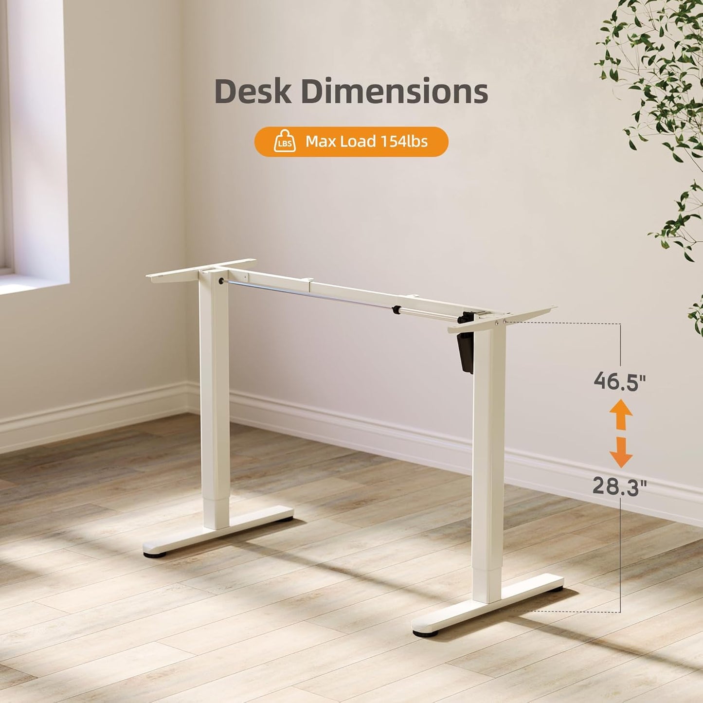 Claiks Standing Desk Frame, Electric Stand Up Desk Frame Workstation Up to 63",T-Shaped Adjustable Standing Computer Desk for Home and Office, (White Frame only)