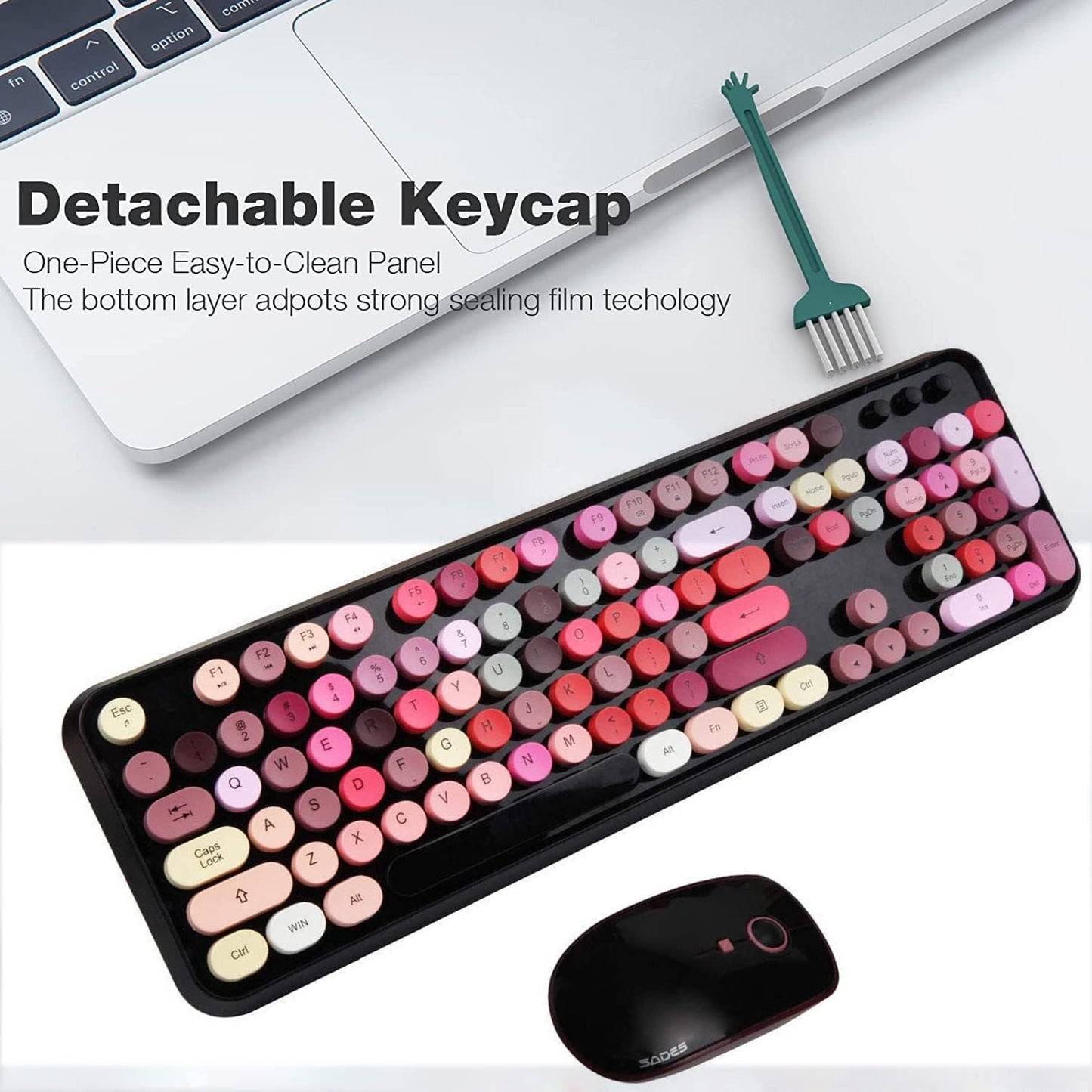 FOPETT Keyboard and Mouse Sets, Wireless, Reliable 2.4 GHz Connectivity for PC,Laptop,Smart TV and More (Black Colorful)