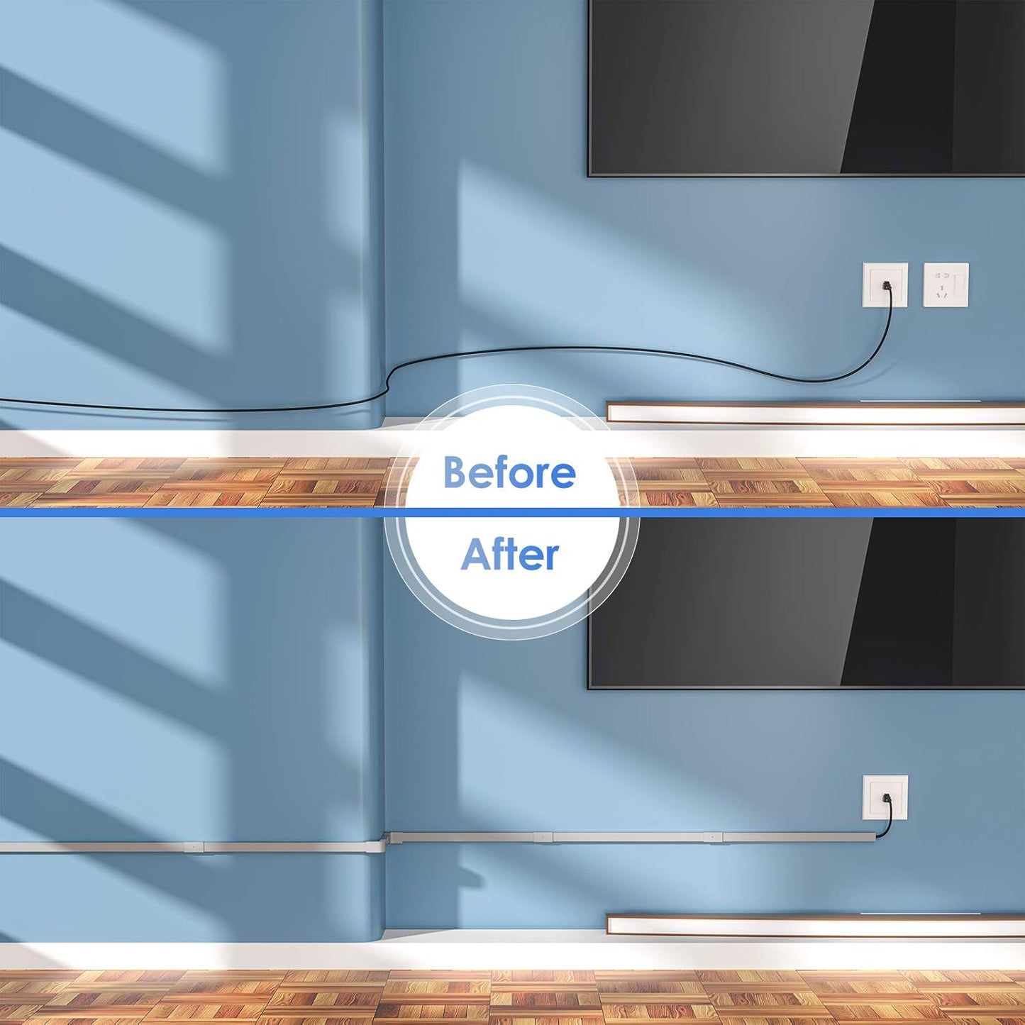 Yecaye 125in Grey Cord Hider, One-Cord Channel Cord Cover on Wall, Cable Management Kit, Wire Covers for Cords, Cable Raceway, W0.59in H0.4in, Grey