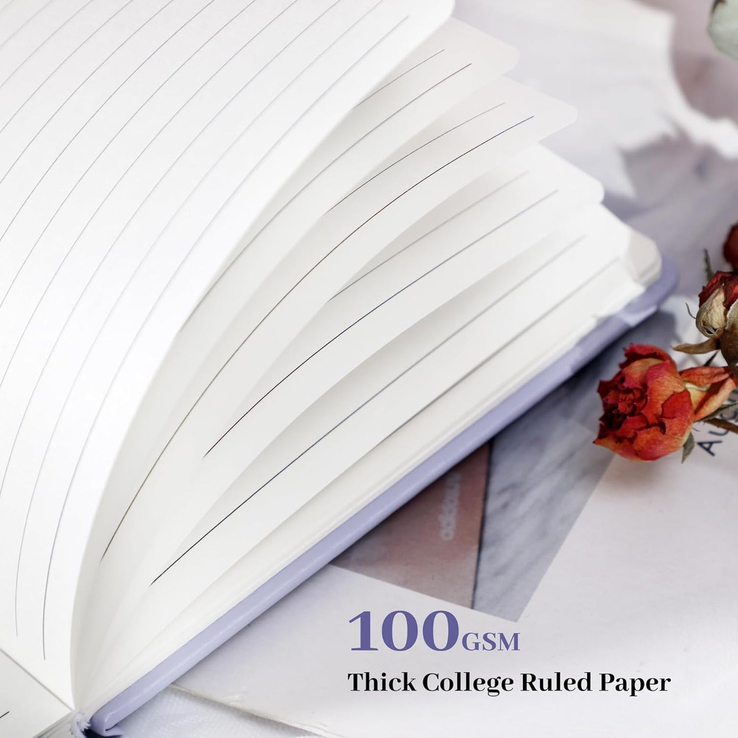 Lined Journal Notebook for Women Cute Leather Journals for Writing Aesthetic Floral Diary 192 Pages A5 Hardcover Journaling Notebooks with Pen Loop, 5.7 x 8.3 In, Purple