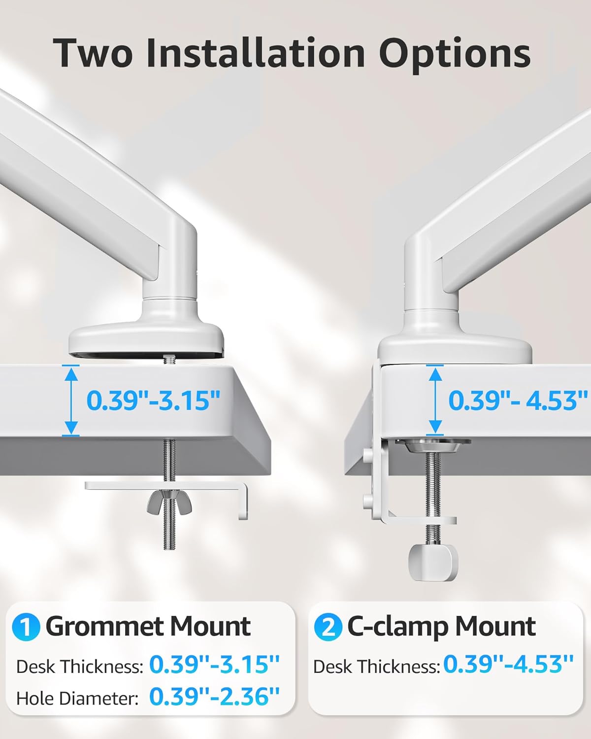 MOUNTUP Single Monitor Desk Mount, Adjustable Gas Spring Monitor Arm Support Max 32 Inch Screen, Computer Monitors Stand with Clamp/Grommet Mounting Base, VESA Mounts Fit 4.4-17.6lbs Computer, White