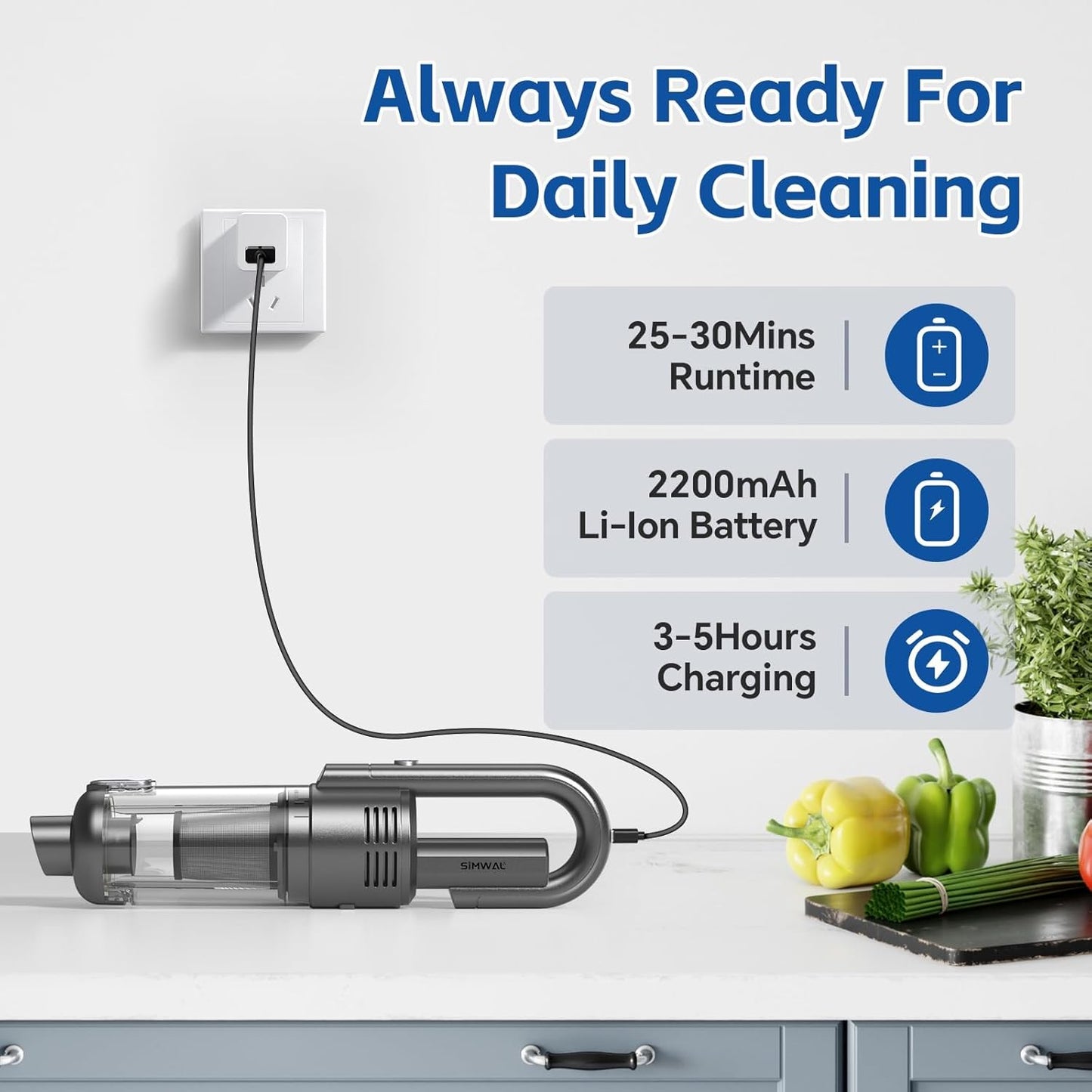 Handheld Car Vacuum Cleaner Cordless: 9500PA Powerful Suction Portable Lightweight Hand Held Vacuum - Large Capacity Battery Last Long Wireless Mini Vacuum with LED Light for Home Office Cleaning