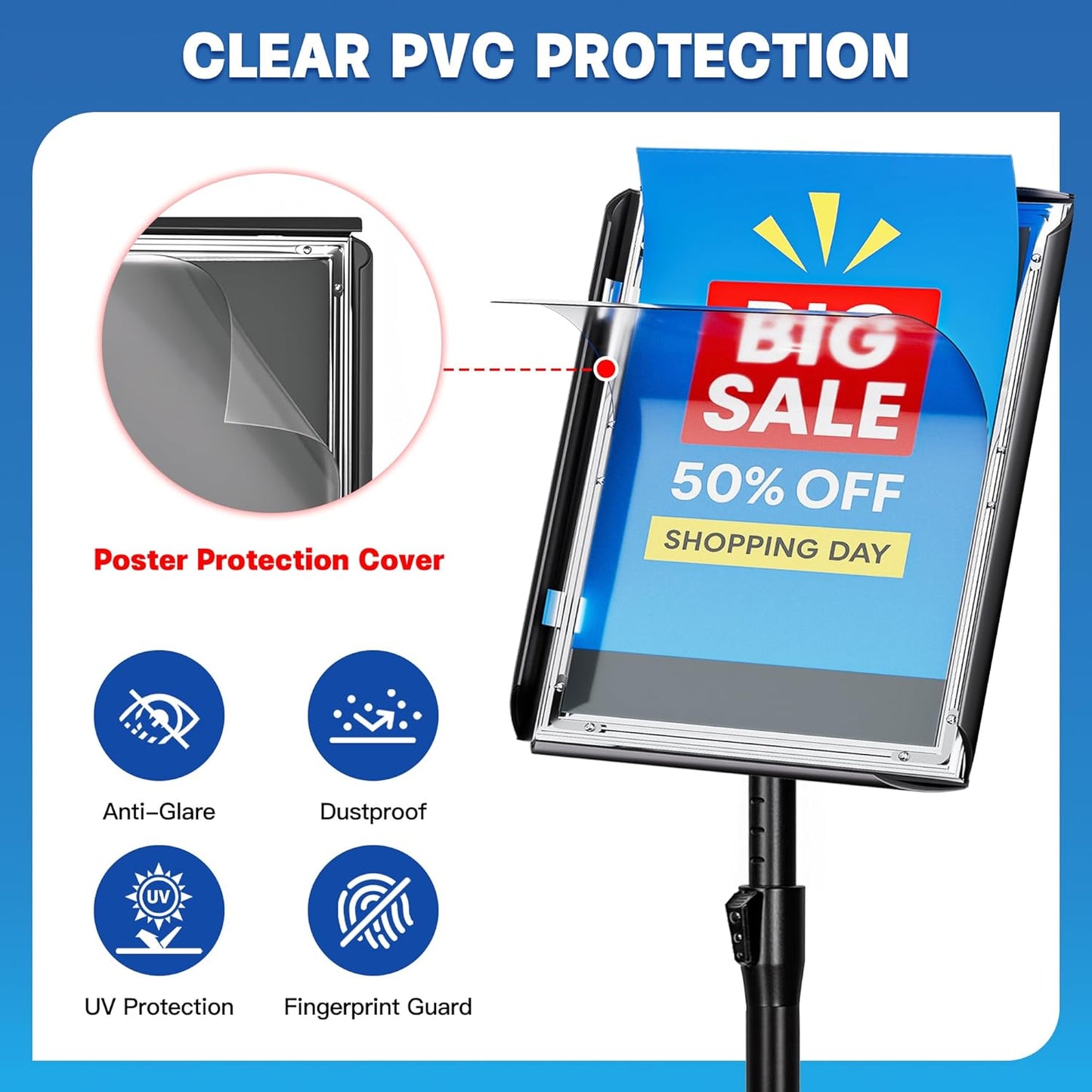 6Pack Sign Holder Stand - 8.5x11 Inch Adjustable Floor Standing Sign Stand for Display, Pedestal Poster Stand for Vertical & Horizontal View, Indoor & Outdoor Use for Business & Store - Black