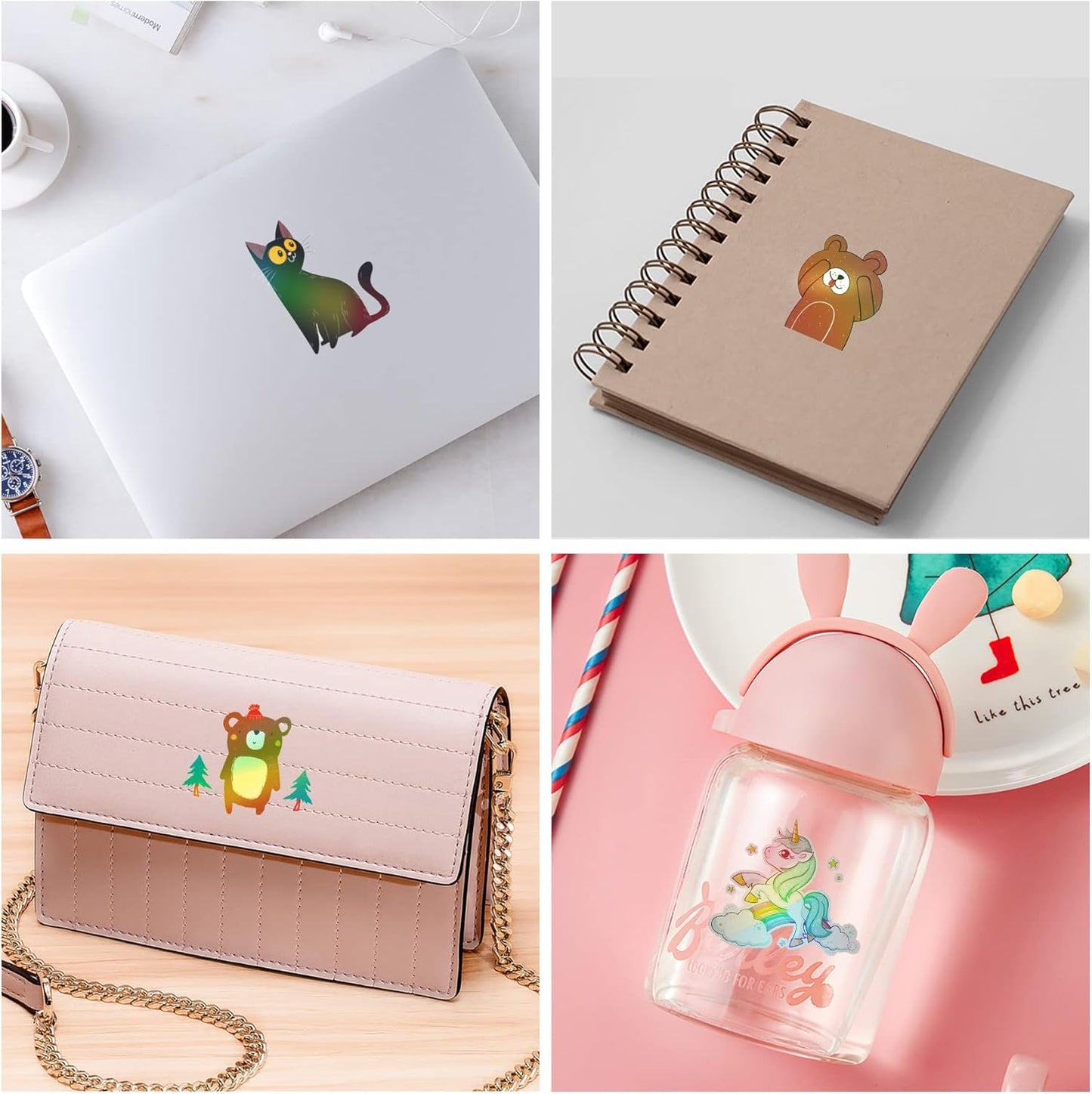 Holographic Sticker Paper, 24 Sheets Transparent Holographic Laminate Vinyl Sheets, Clear Overlay Lamination Sticker Film Self Adhesive Waterproof with Rainbow Patterns - 8.5 x 11 Inch (Laser Style)