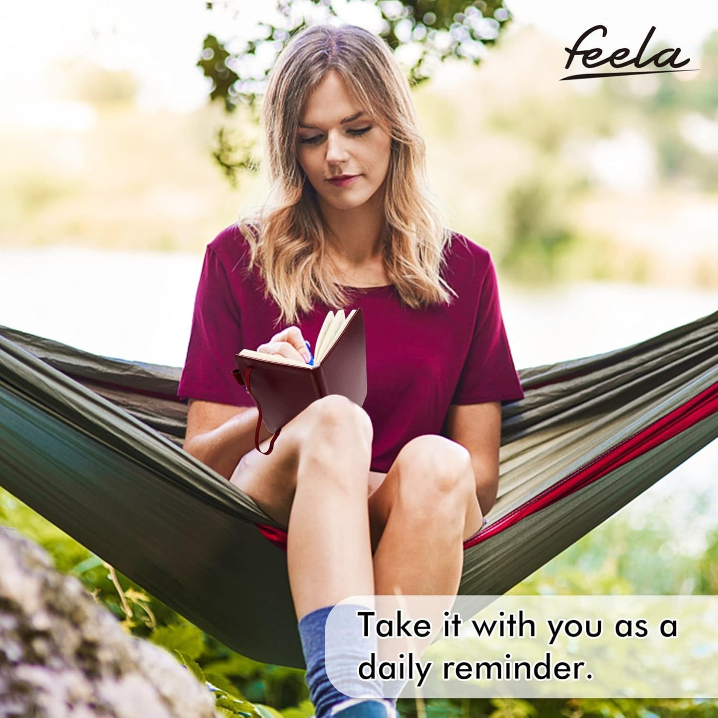 feela 3 Pack Pocket Notebook Journals with 3 Black Pens, A6 Mini Cute Small Journal Notebook Bulk Hardcover College Ruled Notepad with Pen Holder for Office School Supplies, 3.5”x 5.5”, Wine