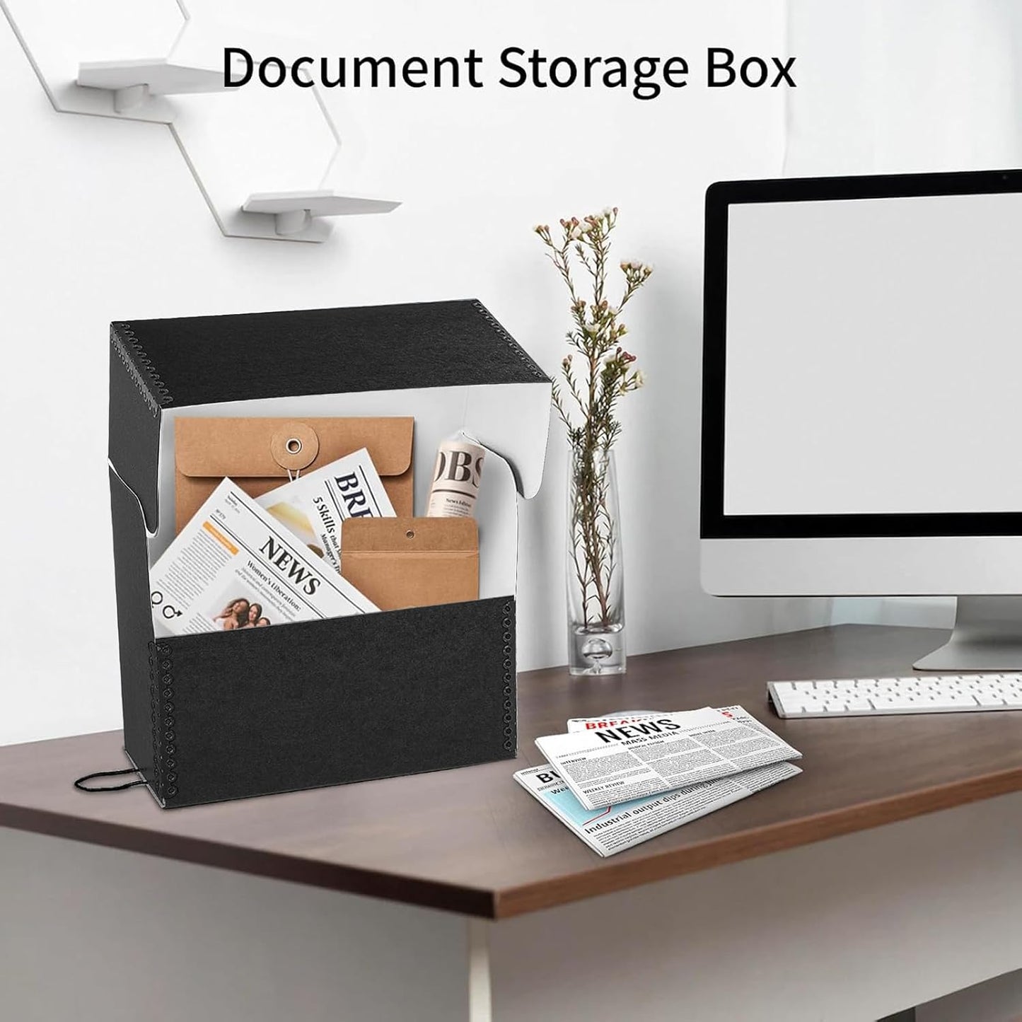 Lineco Archival Document Storage Box with Metal Edge, Acid-Free Black Boxboard, Organize and Store Files, Prints, Photos, Letter-Sized Case 12.5" x 10.5" x 5" Wide