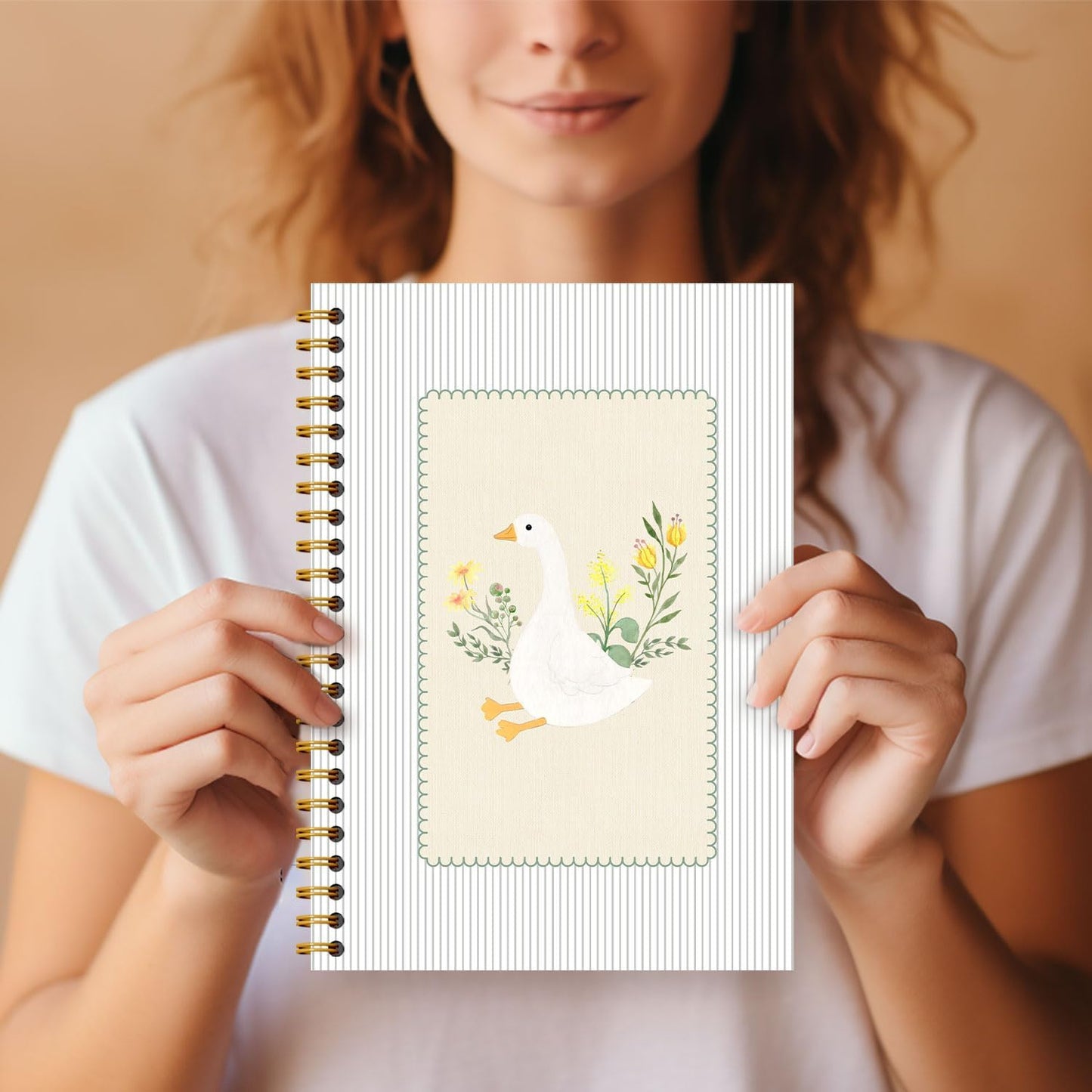 Guymn Cottage Core Floral Goose Notebook, Sage Green Vintage Goose Journal for Kids Girls, Geese Animal Lover Gifts Hardcover Spiral Notebooks Journals 5.5x8.3 Inch