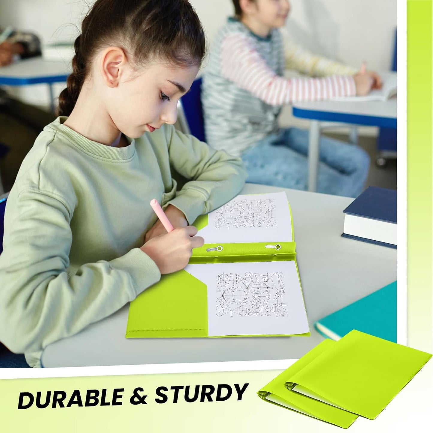 Lincia 100 Pcs Plastic Folders With 2 Pockets and Prongs for Office, School, Students, Teachers, Office Workers (Fluorescent Green)