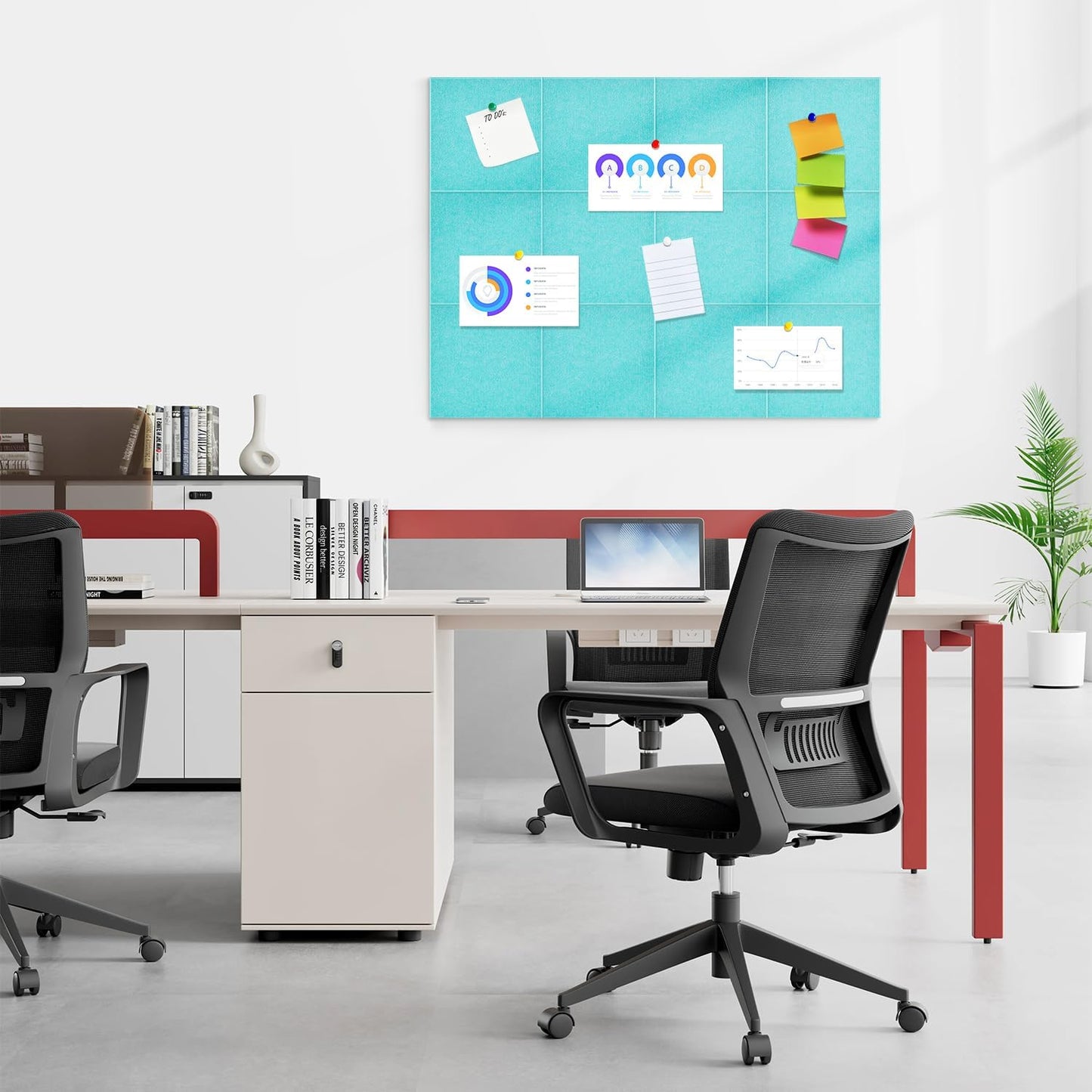 Cork Board for Wall,48"x36" 12 Pack Felt Wall Tiles with Safe Removable Adhesive Tabs, Bulletin Boards for Home Office Kitchen, Pin Board Notice Board for Photos, Memos, Baby Blue