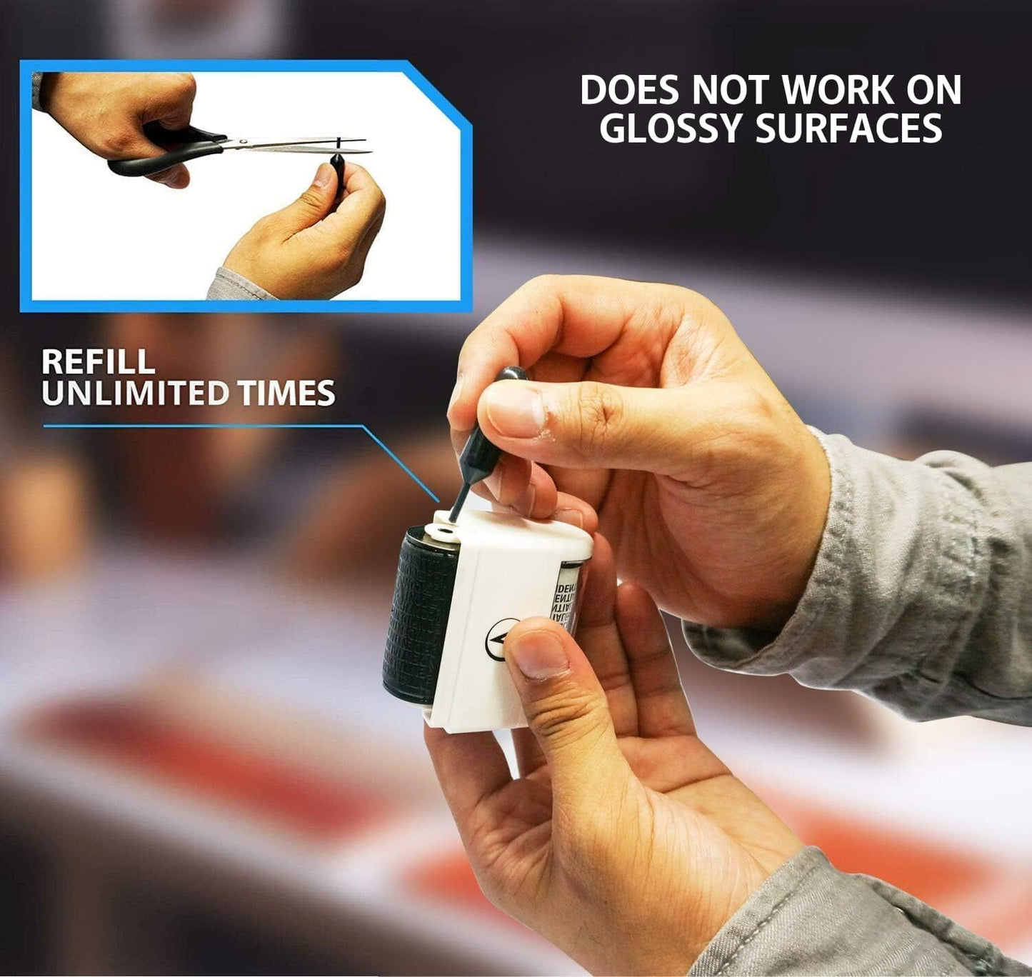 Vantamo Identity Theft Protection Roller Stamp for Hiding Sensitive Information, Wide Confidential Stamp with 6 Ink Refill, Security Stamp Roller for Identity Theft Prevention, Classy Blue