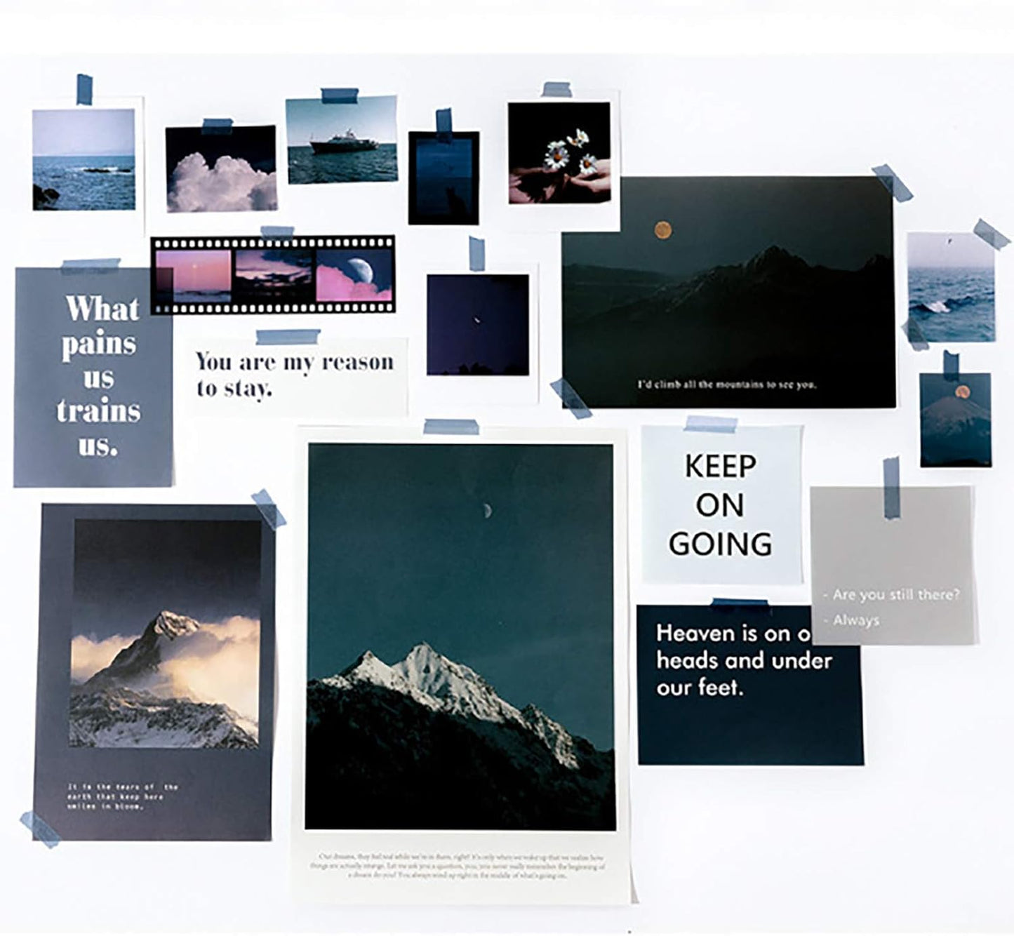 MAXLEAF 64PCS Literary Vintage Ins Style Scrapbook Bullets Journals Decoration Material Pack for DIY Scrapbook Album Decoration with Poster Tapes Stickers (Blue)