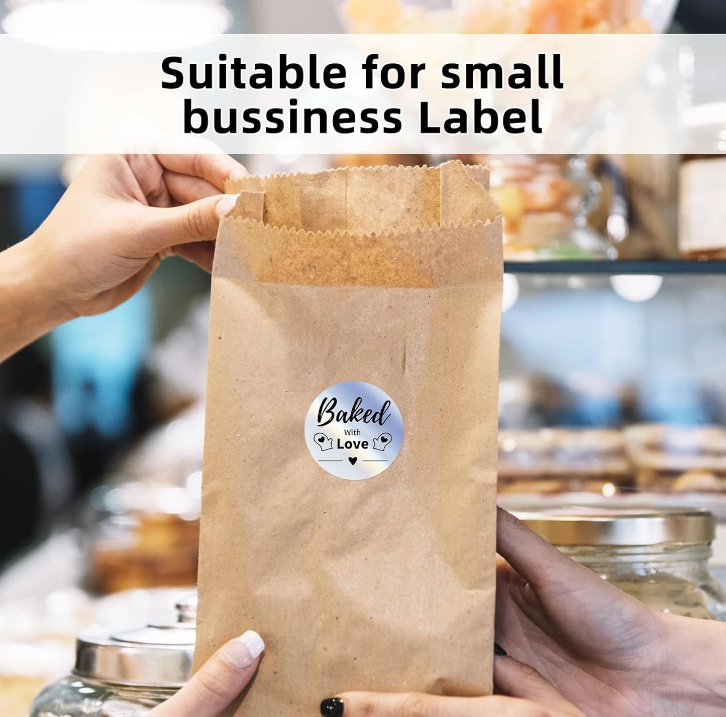 2'' Circle Thermal Labels, Holographic Sliver 400pcs Round Thermal Printer Labels, Multi-Purpose Stickers for Logo Design, Name/Price Tag, Address, QR Code