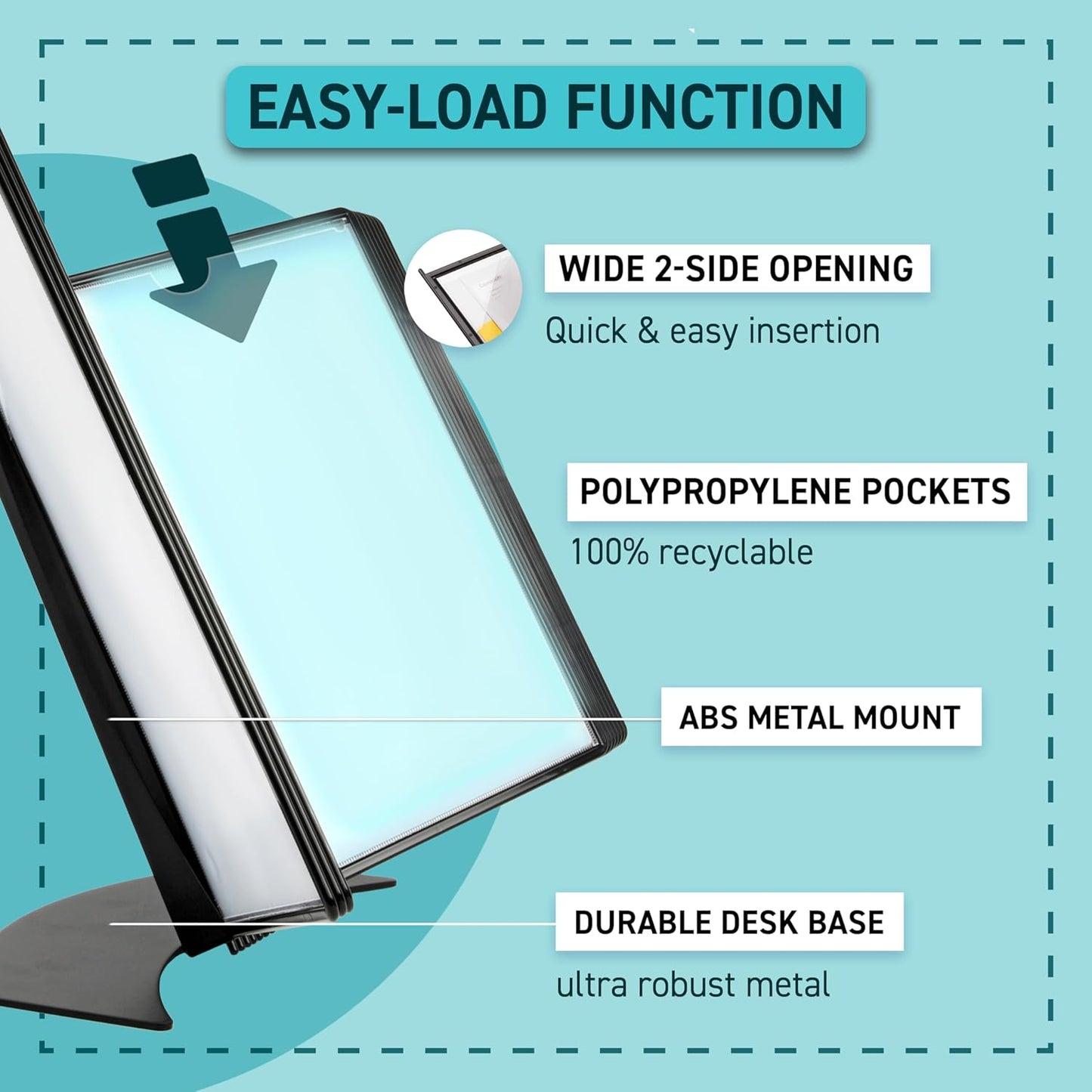 Tarifold DJOIS Desktop Reference & Display System - Durable Metal Base & Polypropylene - Letter-Size - 10 Double-Sided Pockets - 20 Sheet Capacity - Easy-Load - Made in France - Black