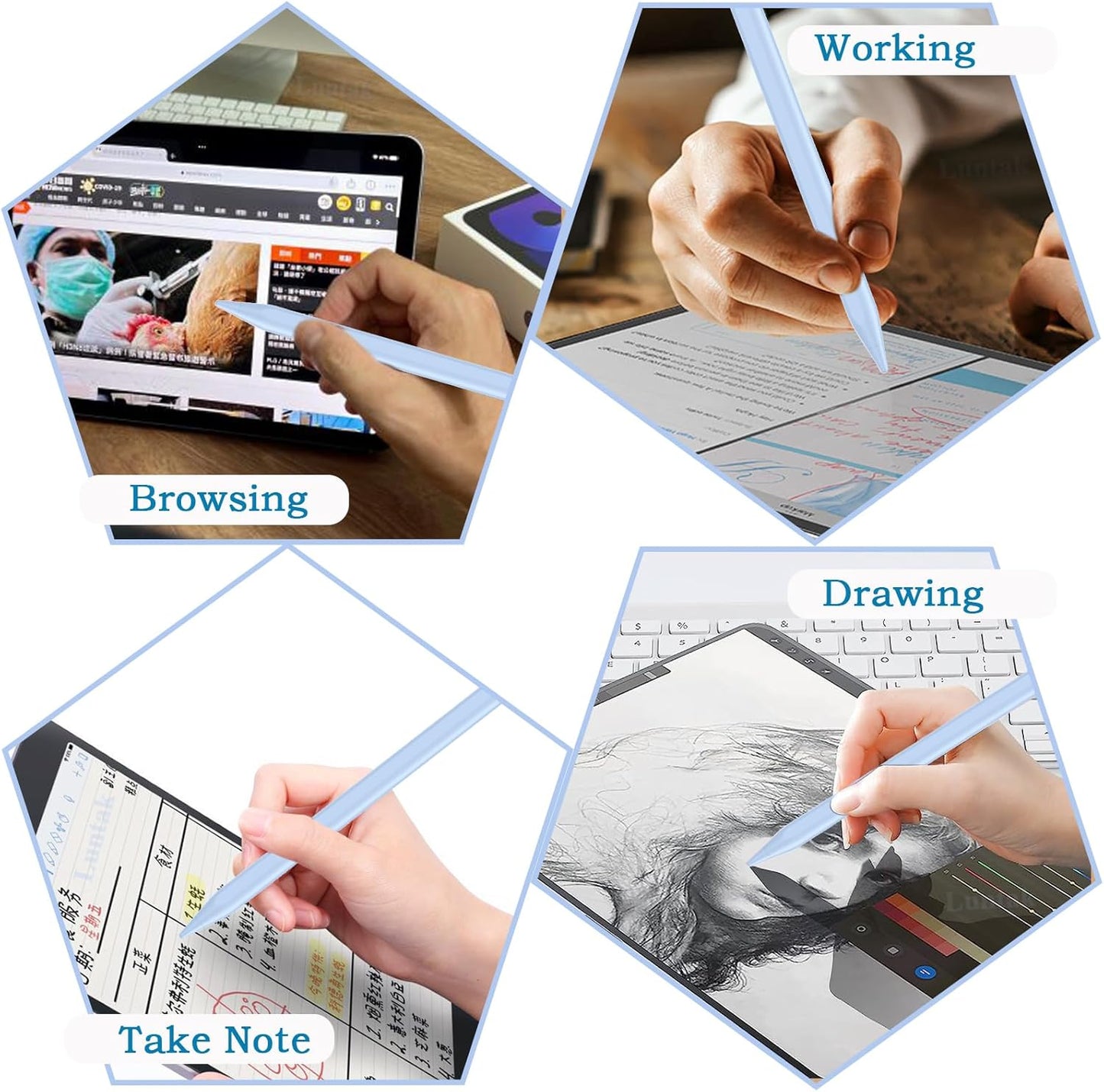 Universal Stylus Pen for iOS/Android,Drawing & Writing Rechargeable Touch Screen Pen Magnetic Tablet Stylus with POM Tip for iPhone/Samsung/XiaoMi/Huawei/Vivo/Lenovo and Other Android Device -Blue