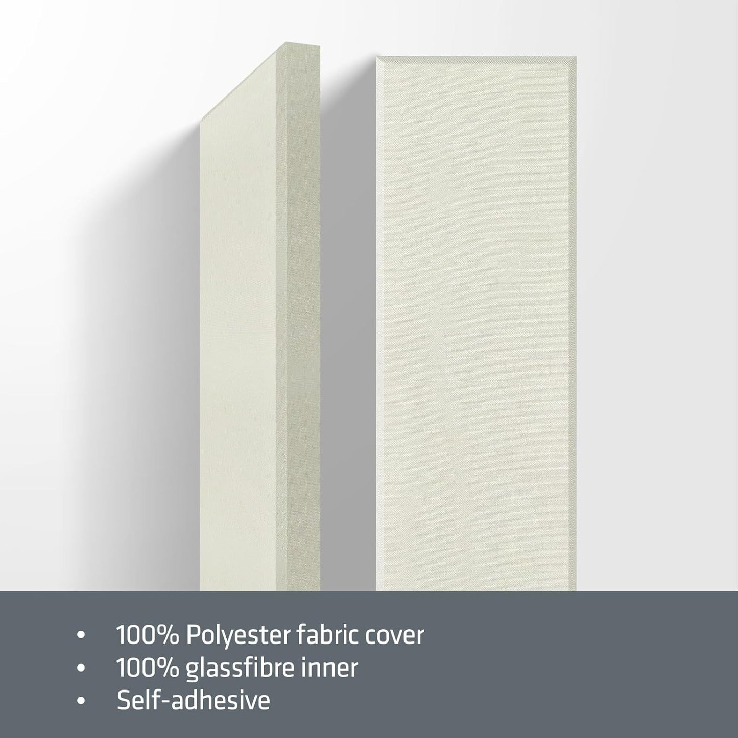 UMIACOUSTICS 2 PCS Fiberglass Acoustic Panels, 48x12x2 Inches Sound Absorbing Panels, Self-adhesive Sound Proof Panels for Studios, Office, Home Theater. (Off White)