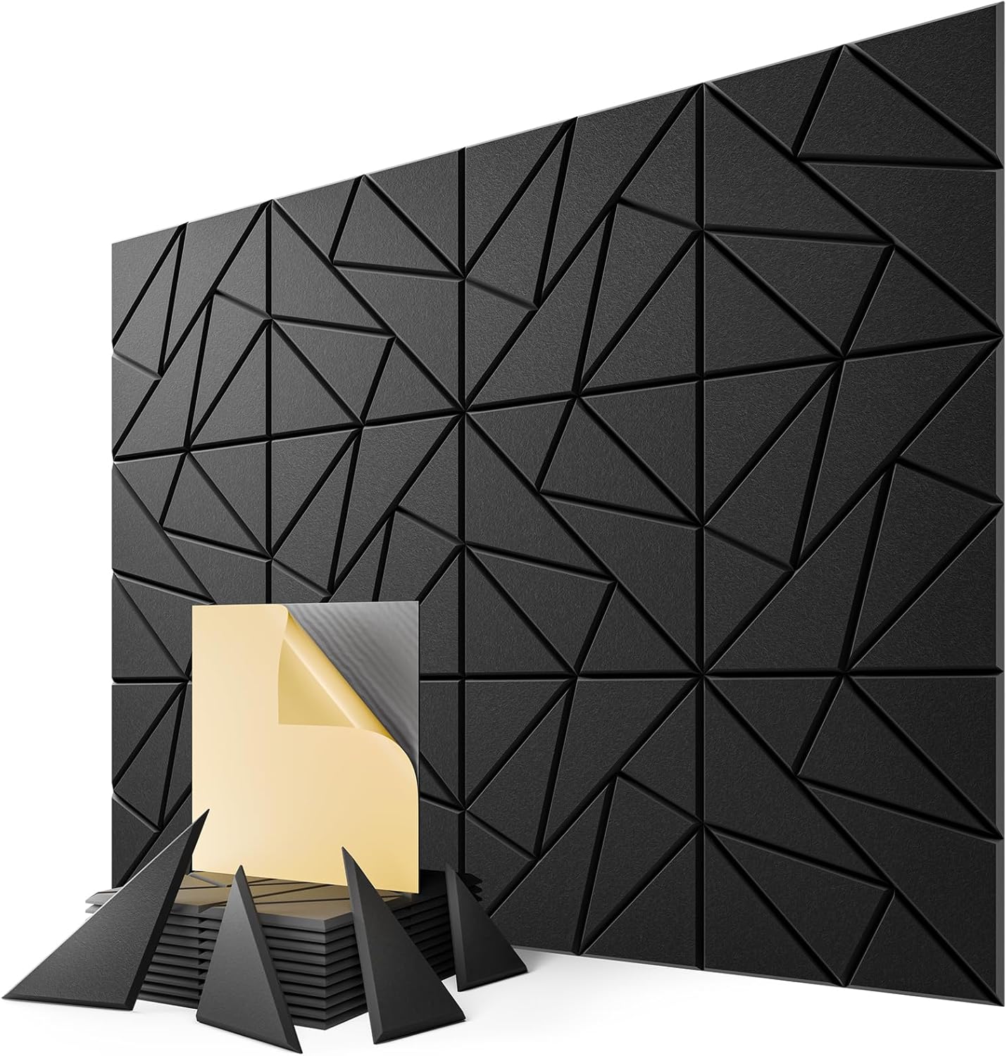 12-Pack Acoustic Panels,12"x12"x0.4" Soundproof Wall Panels, Peel & Stick Sound Proof Foam Panels for Walls, Geometric Noise Reduction Panels for Home Office,Studio (Black)