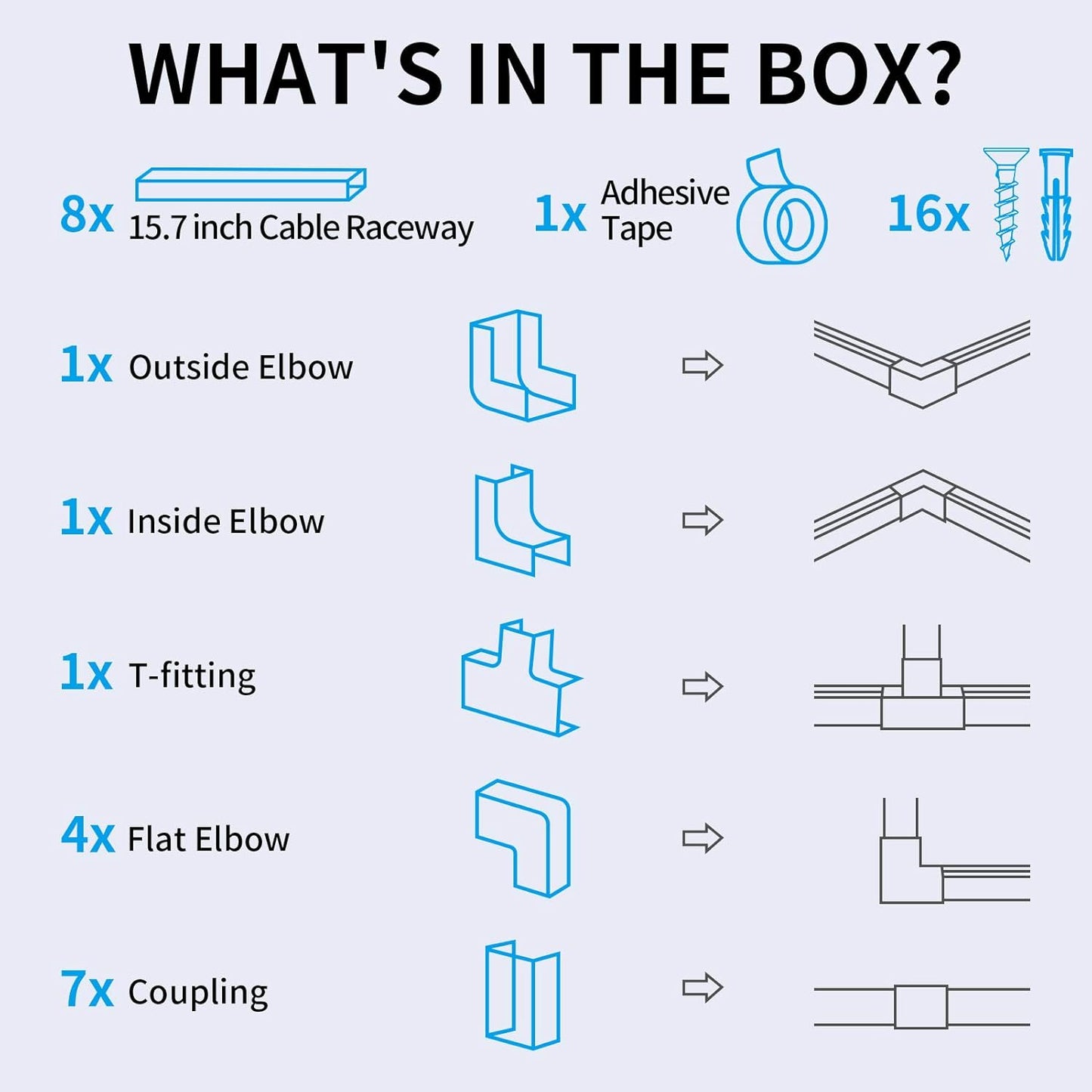 Yecaye 125in Large Cord Hider for 3-4 Wires, Paintable Cord Cover Wall Cable Management System, PVC Wire Hide, Cable Raceway Kit for Wall Mount TV, W1.18in H0.67in, White