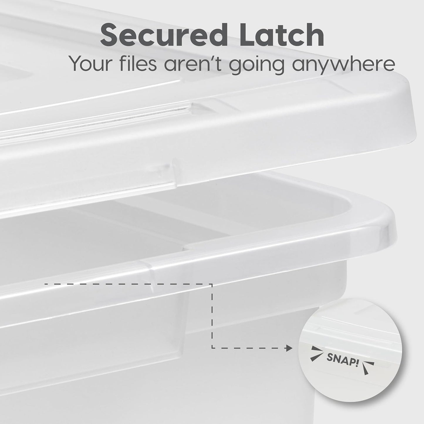 IRIS USA File Box, Plastic File Organizer with Lids for Letter/Legal File, Portable Document Box For Moving, Storage Bin with Durable and Secure Lid, Stackable Nestable BPA-Free, Clear 35 Qt. 4 Pack