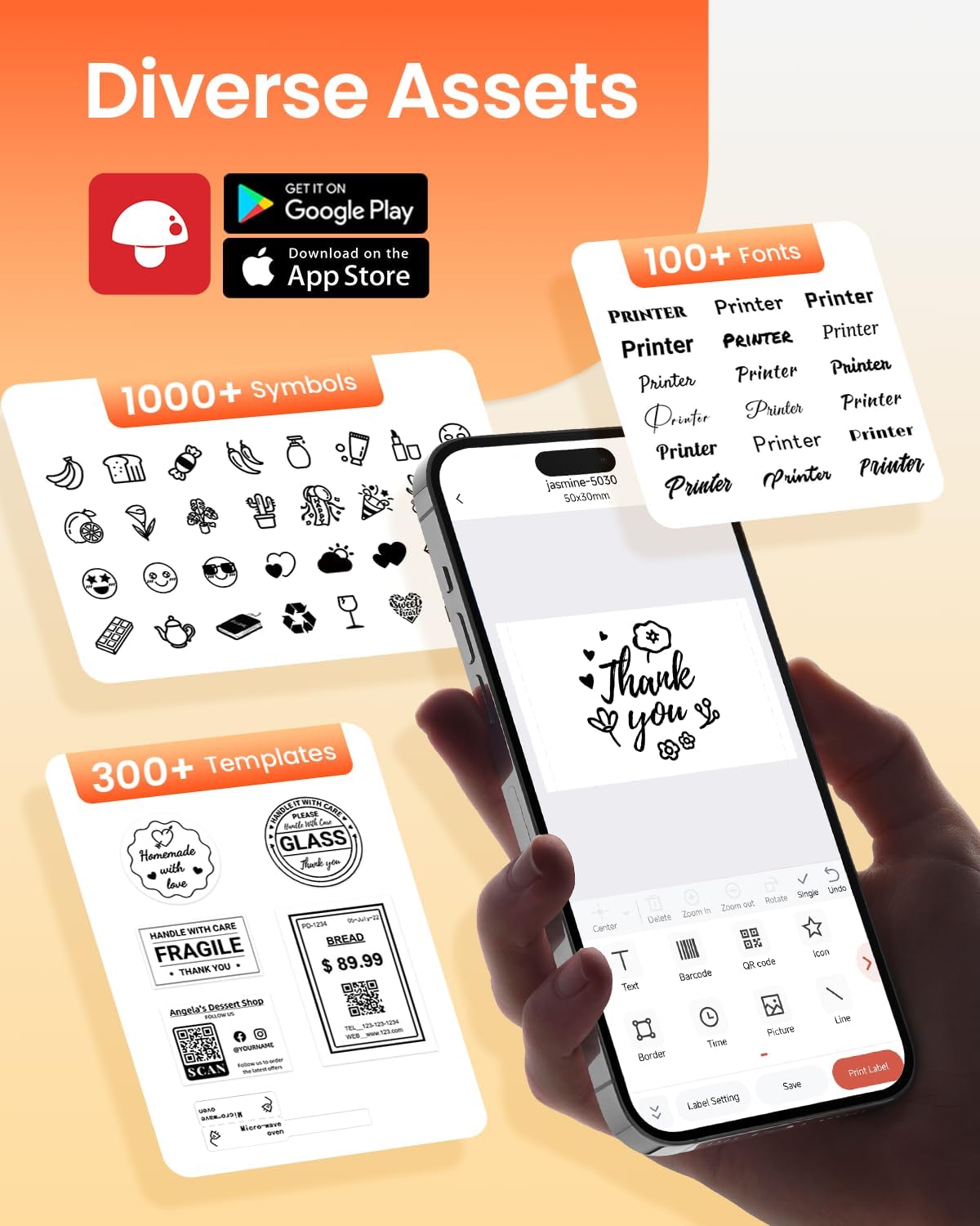 Phomemo M110 Label Printer - Bluetooth Portable Label Maker No Ink, Mini Barcode Label Printer for Retail, Address, Barcode, Home, for PC/Mac, iOS/Android with 3pack Most Used Labels, Snow White