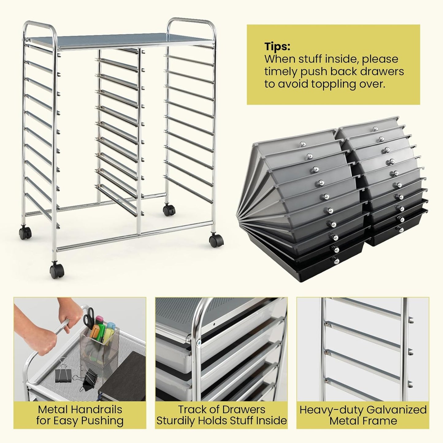 Giantex 20 Drawers Rolling Cart, Mobile Storage Drawer Cart, Classroom Organizer Cart for Office School Supplies Teacher Tools Paper Craft Small Printer, Utility Cart on Wheels, Gradient Grey