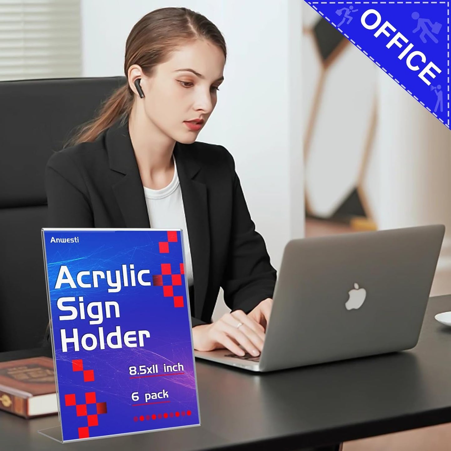 Acrylic Sign Holder 8.5" x 11" - 6 Pack Clear L-Shaped Tabletop Menu Frame for Restaurants, Photos, Posters | Slanted Back Design | Durable Promotional Display Stand