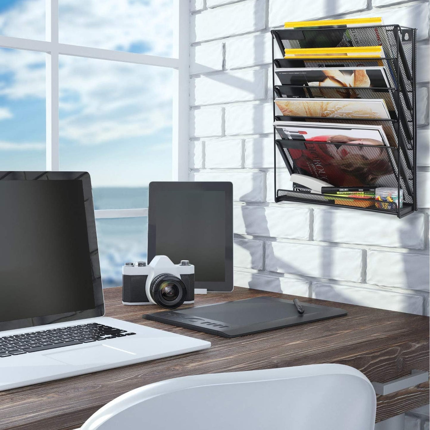 samstar 2 Pack Wall File Organizer, 6-Tier Wall Mount Paper Holder Vertical File Rack for Office Home, Black.