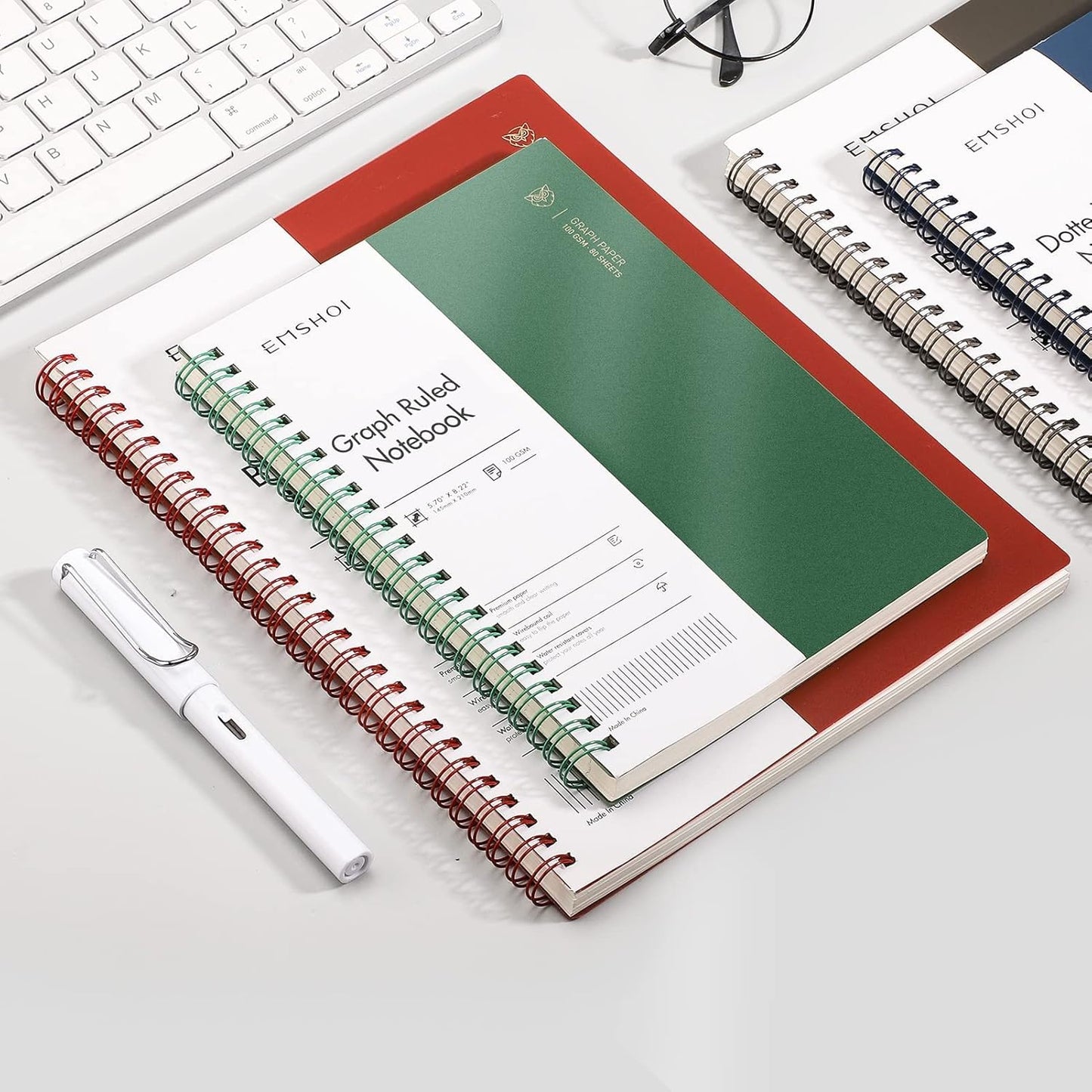 EMSHOI Graph Paper Spiral Notebook 7.48" x 10.15", 2 Pack 320 Pages B5 Large Graph Notebook with Sticky Notes, 100gsm Thick Grid Paper, Plastic Hardcover Journals for Writing Engineering Graphing