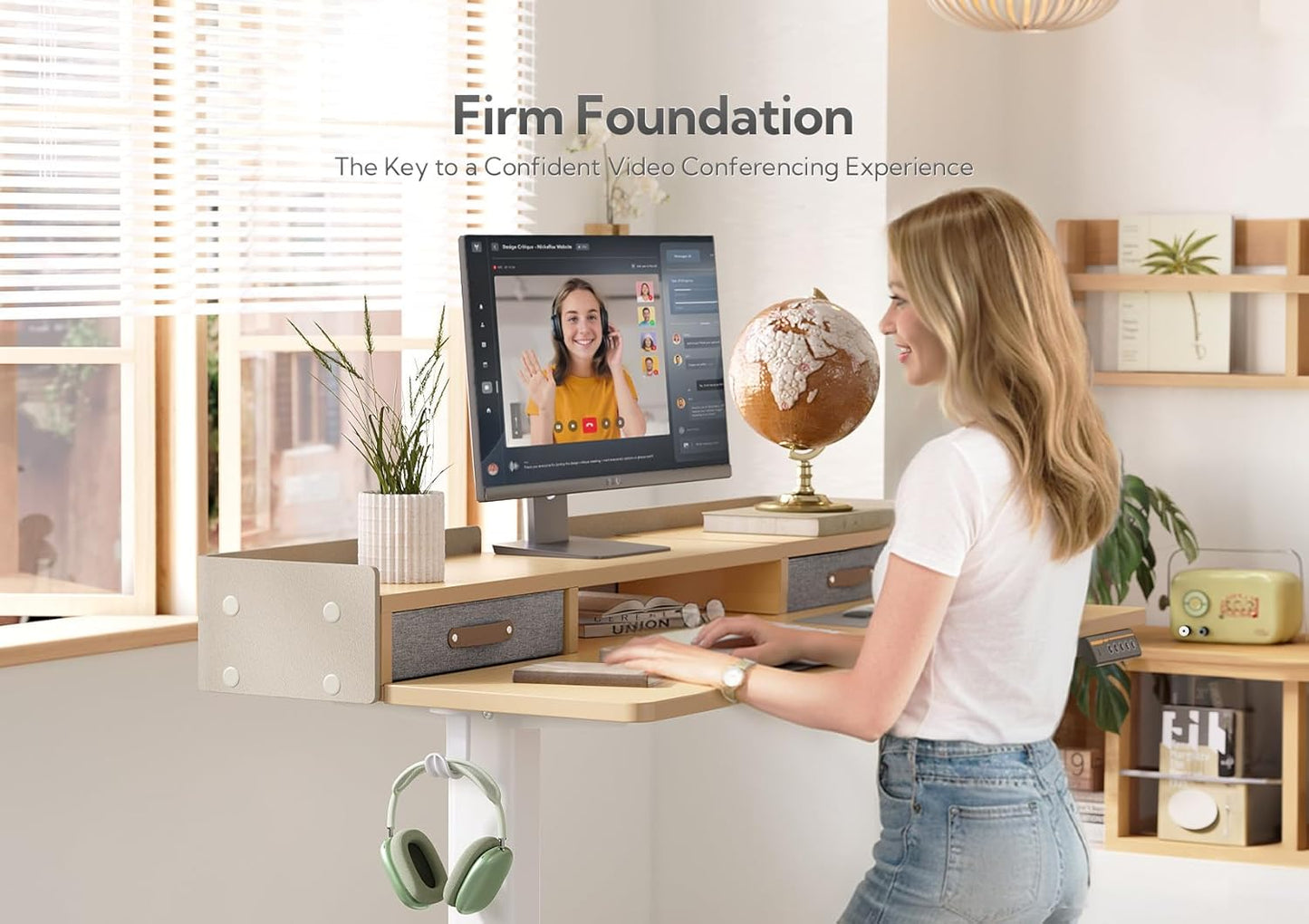 Claiks Standing Desk with Drawers, Adjustable Stand Up Electric Small Standing Desk Adjustable Height with Storage Shelf and Splice Board, 40 Inch, Natural