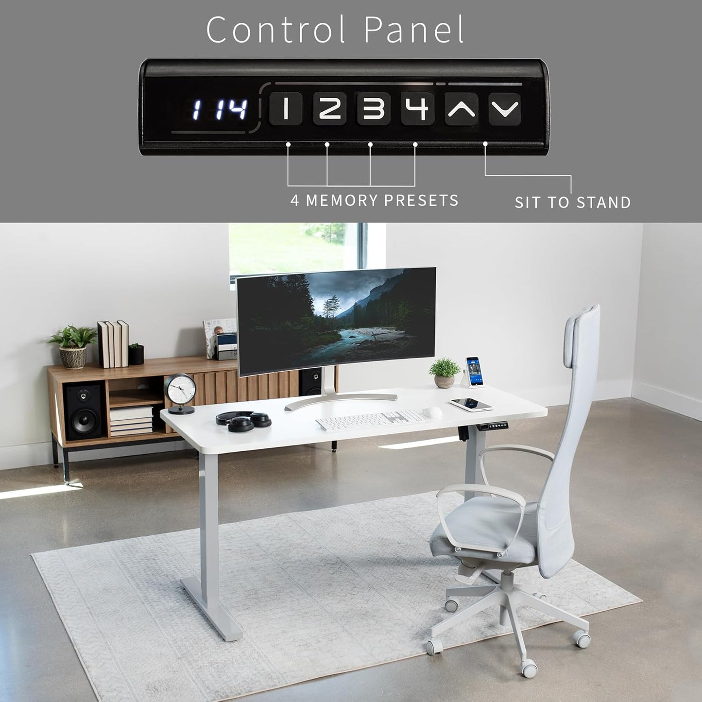 VIVO Electric 60 x 24 in Standing Desk, Memory Height Adjustment, 1B Series, One-Piece White Top, Gray Frame, DESK-KIT-1G6W