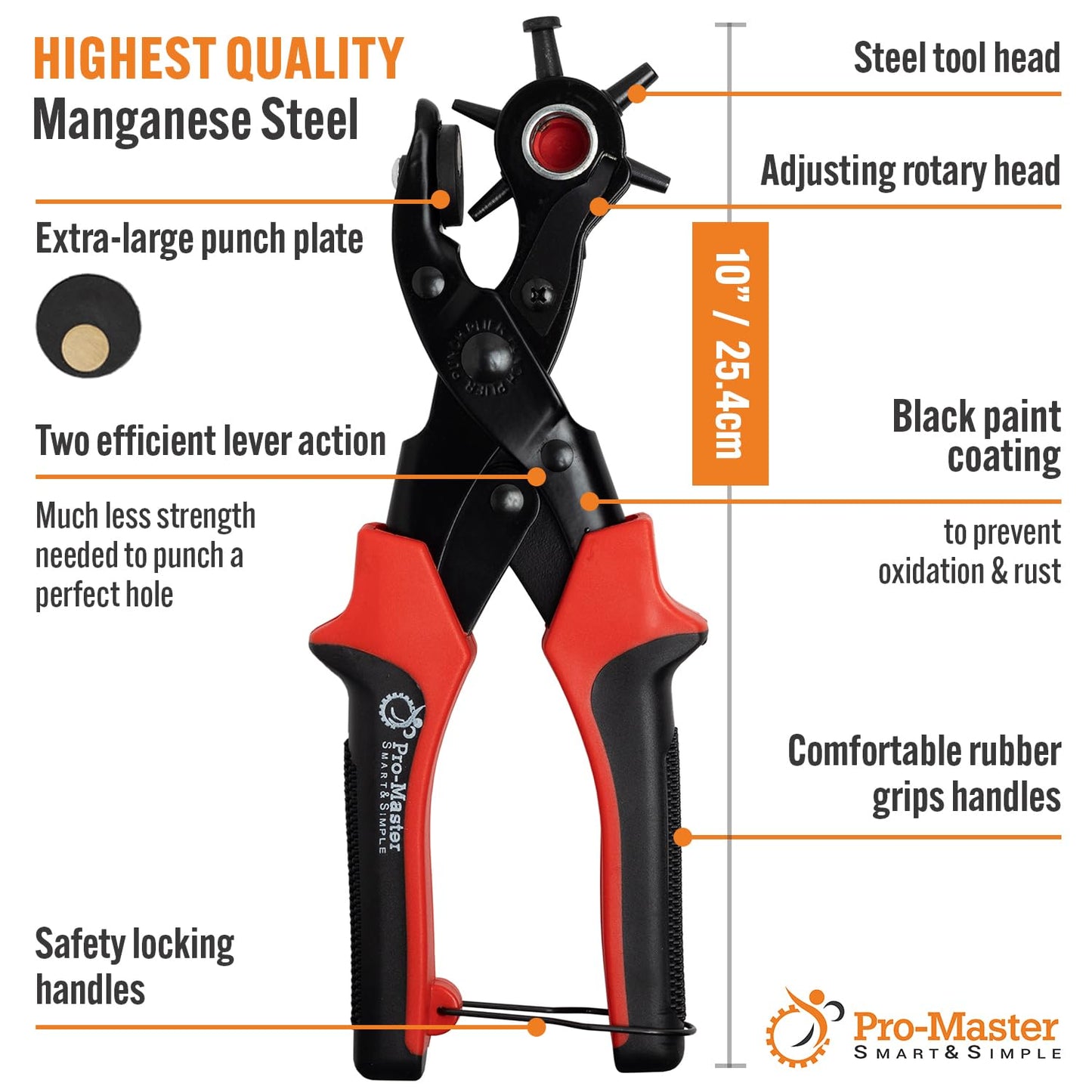 Professional Heavy Duty Belt Hole Puncher for Leather, Multi-Size Rotary Leather Hole Punch Tool Set with Ergonomic Handles for Easy, Precise Belt Fixes, Straps, Collars, Bags, Shoes, DIY Crafts