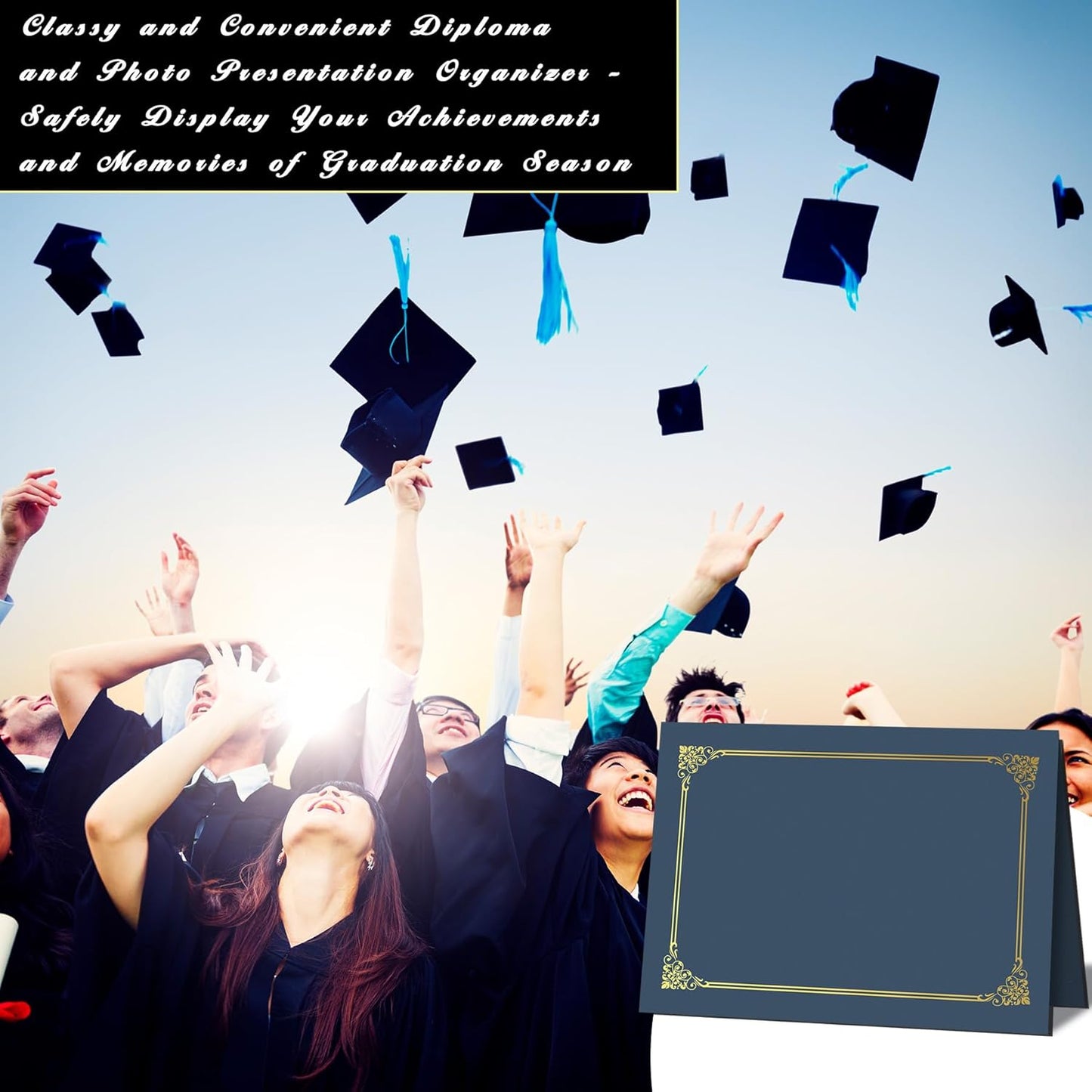 50 Packs Certificate Holders, Navy Blue Diploma Holders, 350gsm, Certificate Covers with Gold Foil Border for Letter Size 8.5 x 11 Certificates, Cardstock, Award, Graduation, Document Papers
