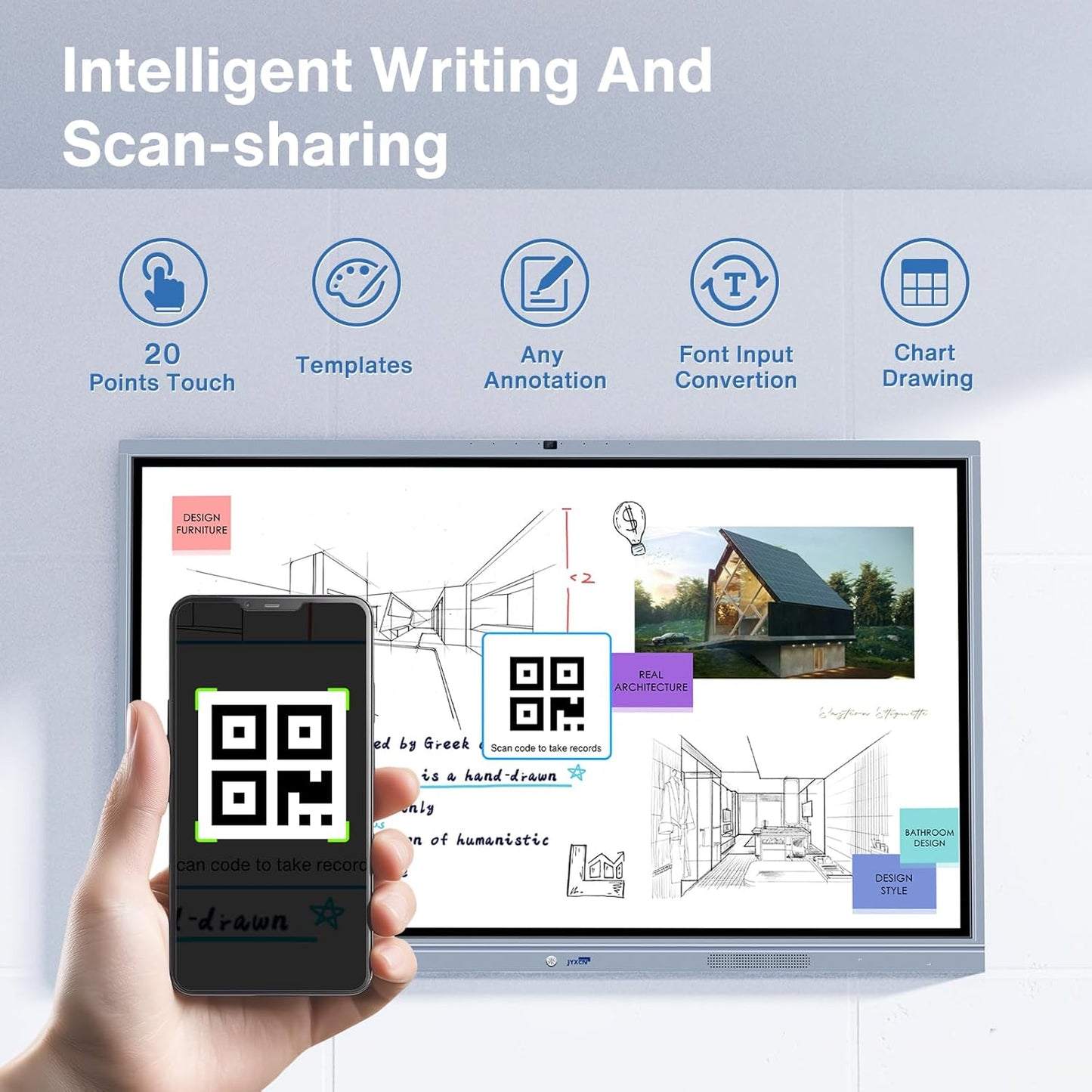 Smart Board, 65" Interactive Whiteboard Display with Dual System, 4K Touchscreen & Built-in Camera, Digital Smartboard for Classroom Office Home(Wall Mount Included)