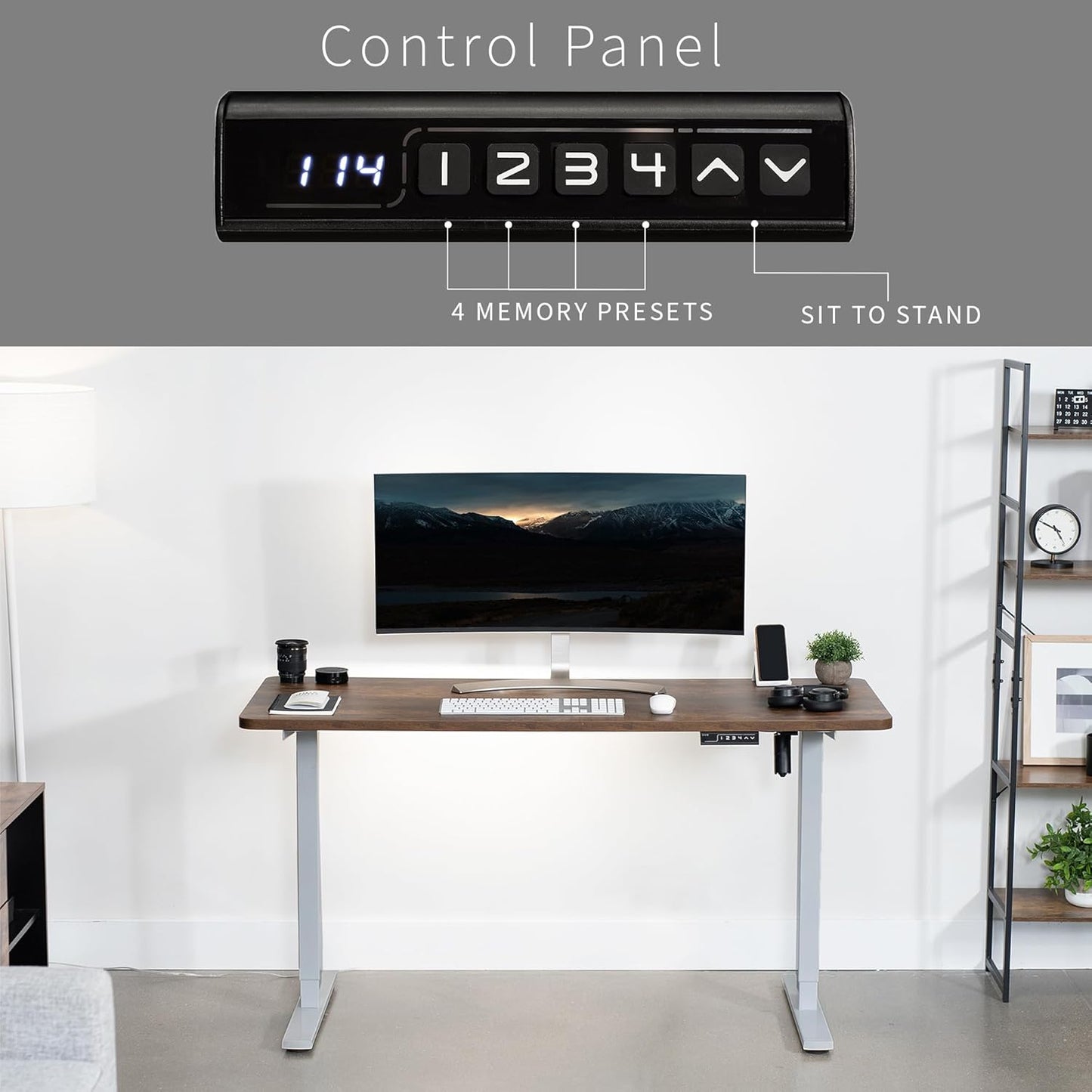 VIVO Electric 60 x 24 in Rustic Standing Desk, Memory Height Adjustment, 1B Series, One-Piece Vintage Brown Top, Gray Frame, DESK-KIT-1G6N