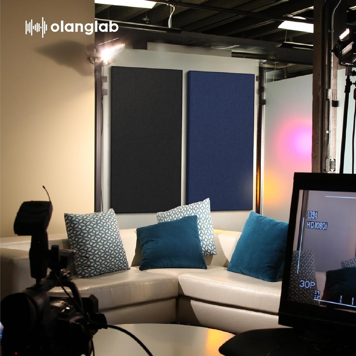 Olanglab Sound Absorbing Acoustic Wall Panels 2 Pack, 2'' 24''x48'' Fiberglass Sound Dampening Panels, Large Fabric Wrapped Sound Proof Panels for Walls (Blue)