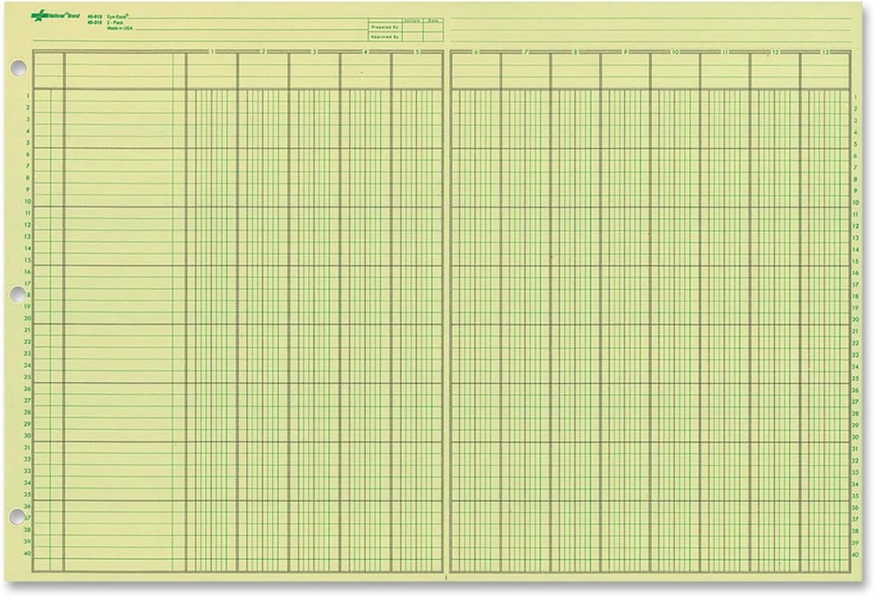 National Analysis Pad, 13 Columns, Green Eye-Ease Paper, Numbered Lines, Side-Punched, 11" x 16.375", 50 Sheets (45613)