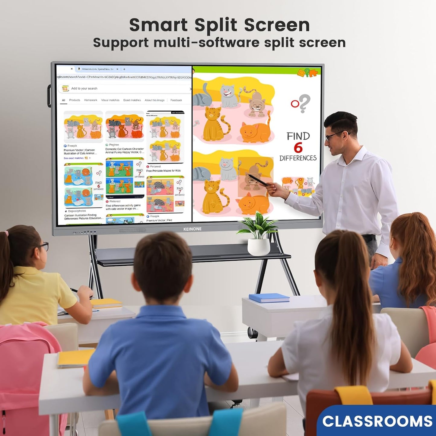 75'' 4K Smart Board, Android 14 OS 8+128 GB Interactive Whiteboard, Electronic Digital Whiteboard with Open App Ecosystem, Touchscreen Smart Board for Home, Office and Classroom, Gray