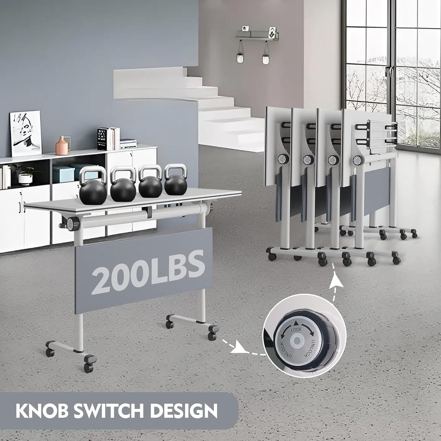Conference Table,Folding Conference Tables Modern White Conference Room Table with Wheels, 2-10 Persons,for Office, Meeting Room (2, 1619YH, 61IN)