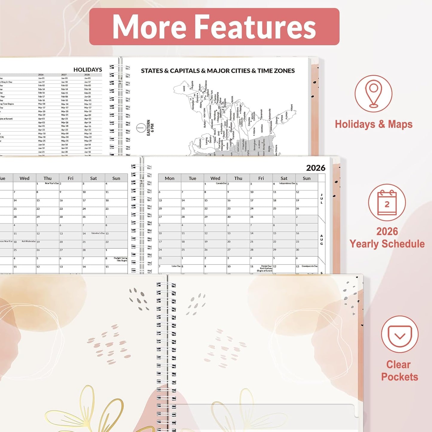 SUNEE 2026 Appointment Book, Quarter-Hourly, Weekly & Monthly - from January 2026 - December 2026, 6.4"x8.3" Weekly Planner, Flexible Cover, Note Pages, Pockets, Bookmark, Spiral Binding, Pink Breeze