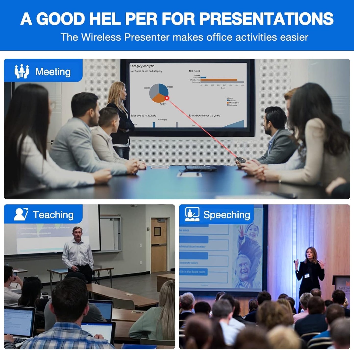 Presentation Clicker Wireless Presenter Remote USB Control Powerpoint PPT Clicker, Laser Pointer RF 2.4GHz Presenter Remote Google Slide Advancer Powerpoint Clicker for Computer/Laptop/Mac/Keynote