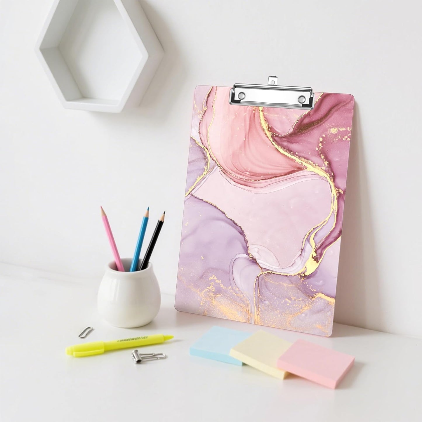 Pink Marble Plastic Clipboards,Decorative Plastic Acrylic Clipboard for Teacher Social Worker Students Office Supplies 8 * 12